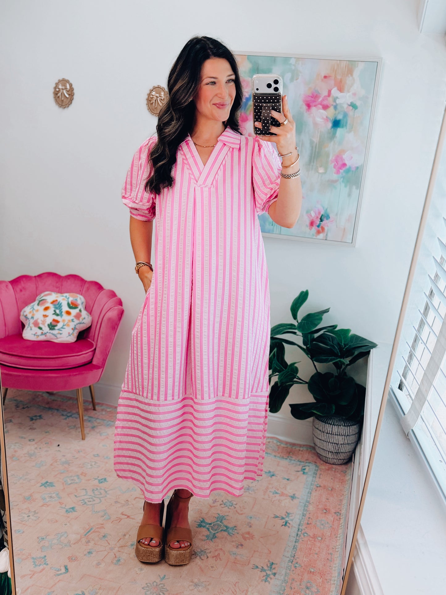 Peony Striped Midi Dress