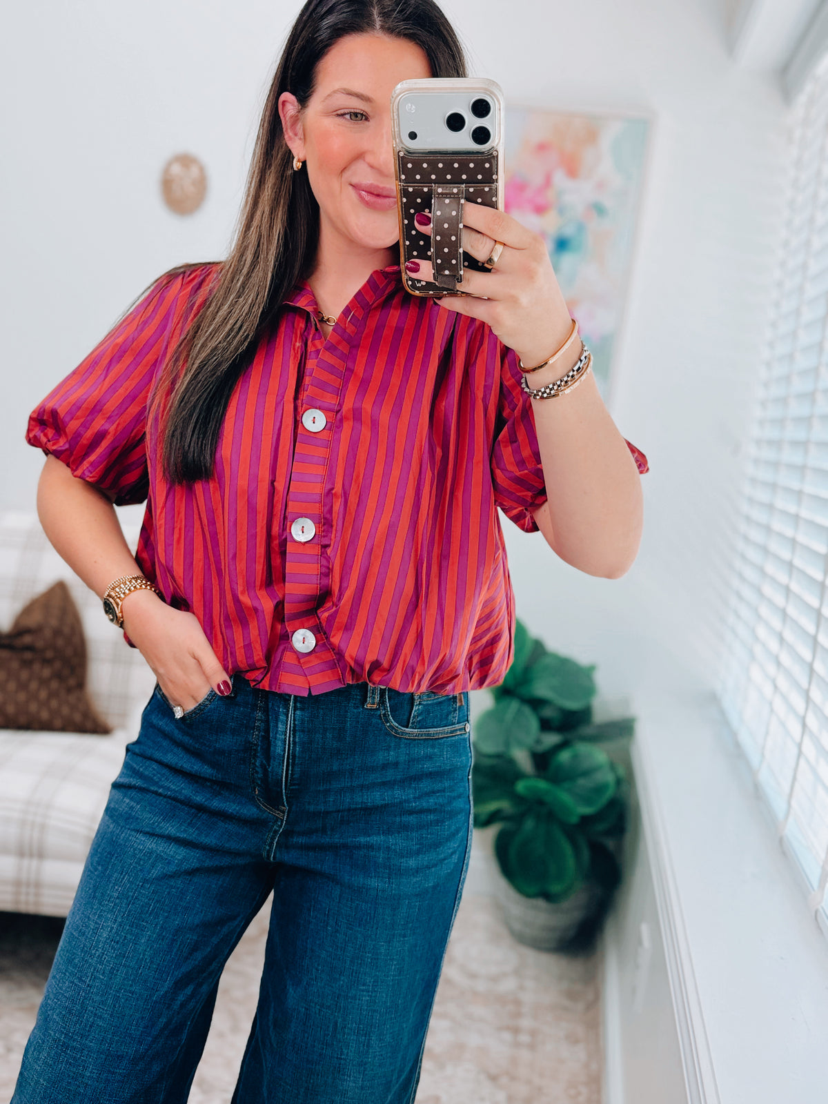Margaret Plum Stripe Bubble Hem Top