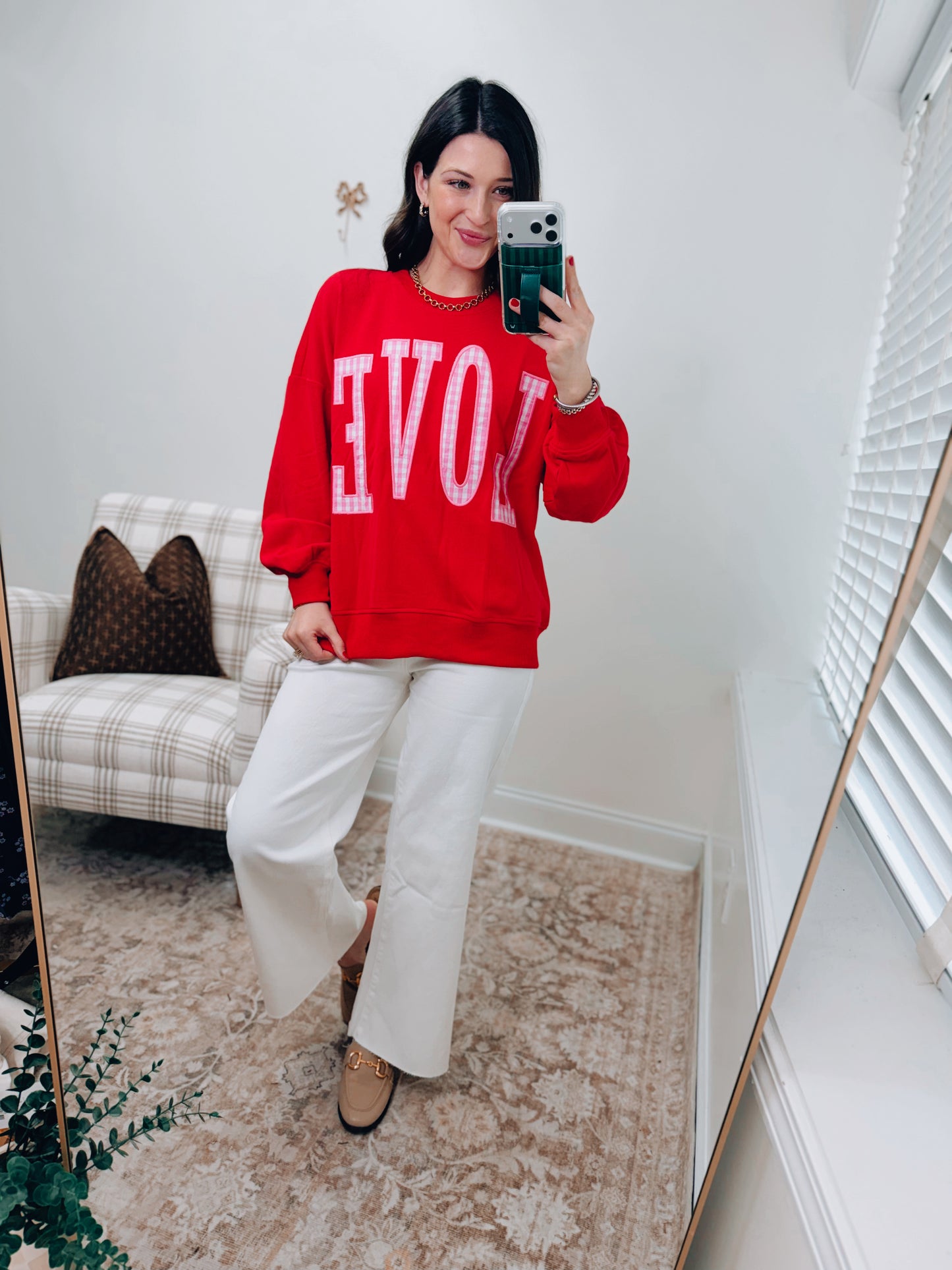 Love Gingham Embroidered Crewneck