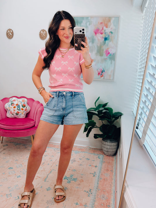 Bow Pink Ruffle Sweater Top