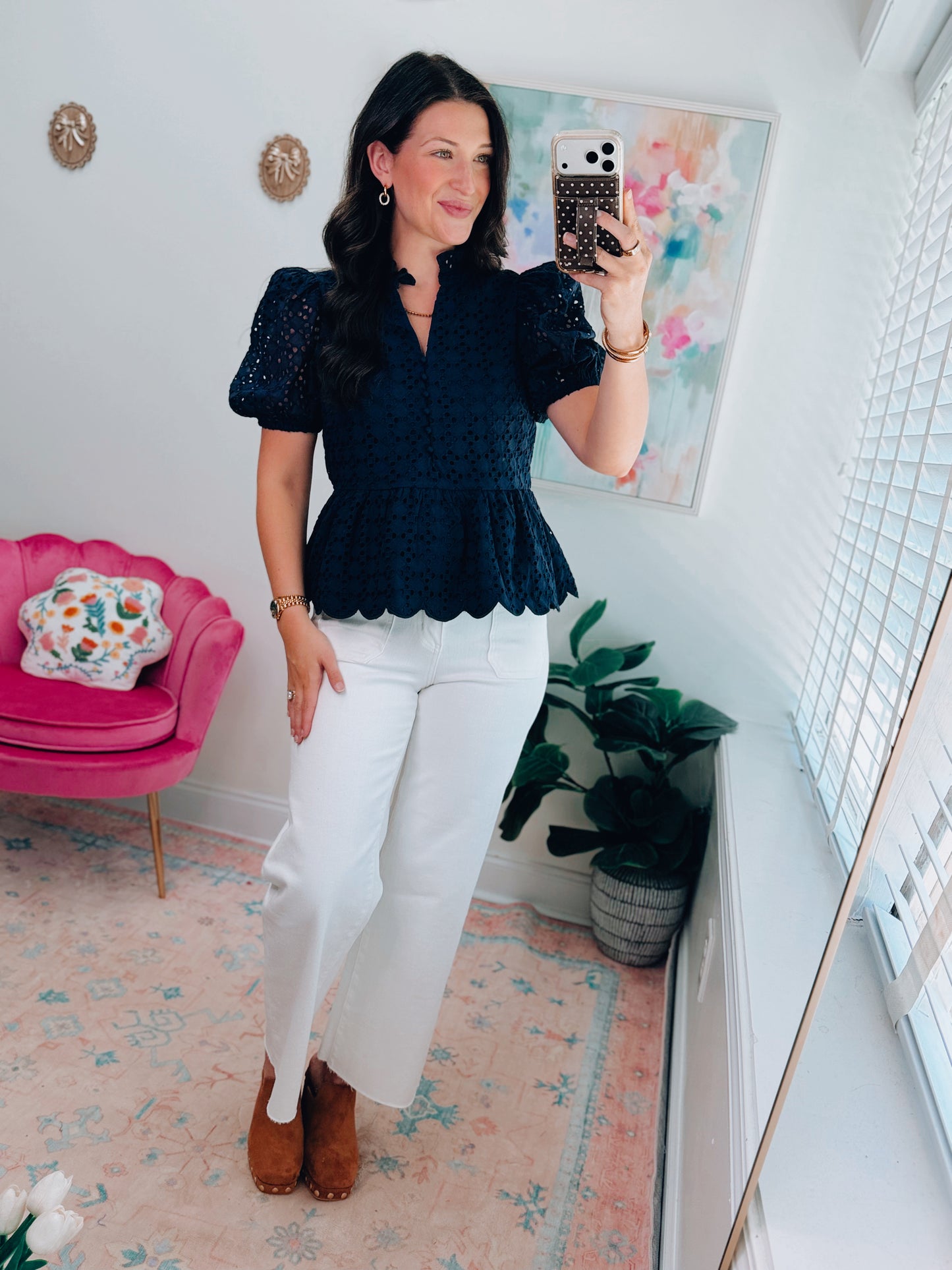 Simply Grace Eyelet Top - Navy