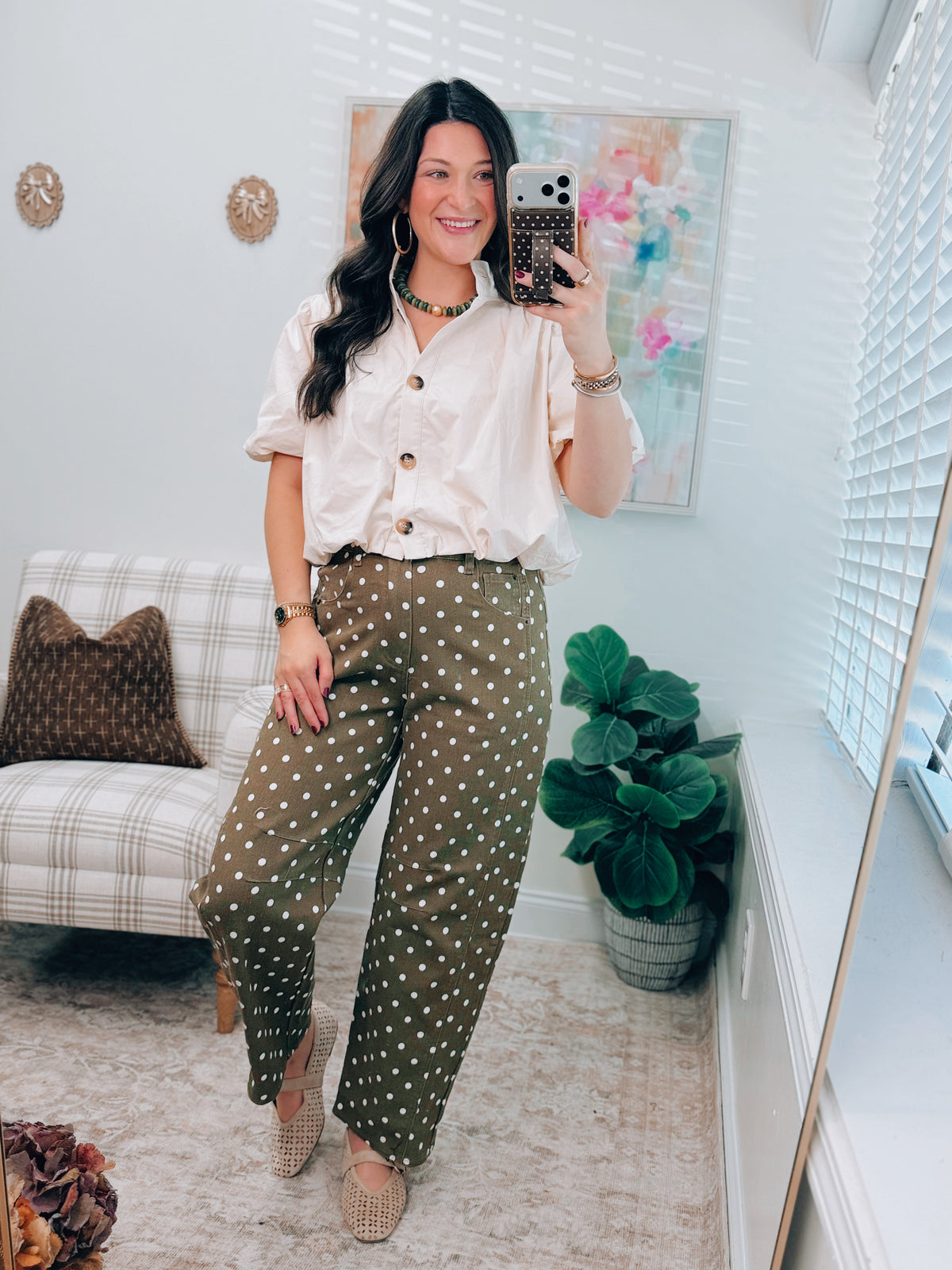 Gracie Button Bubble Hem Top - Cream