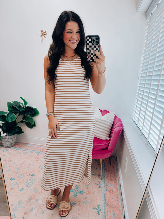 Roman Ribbed Striped Midi Dress