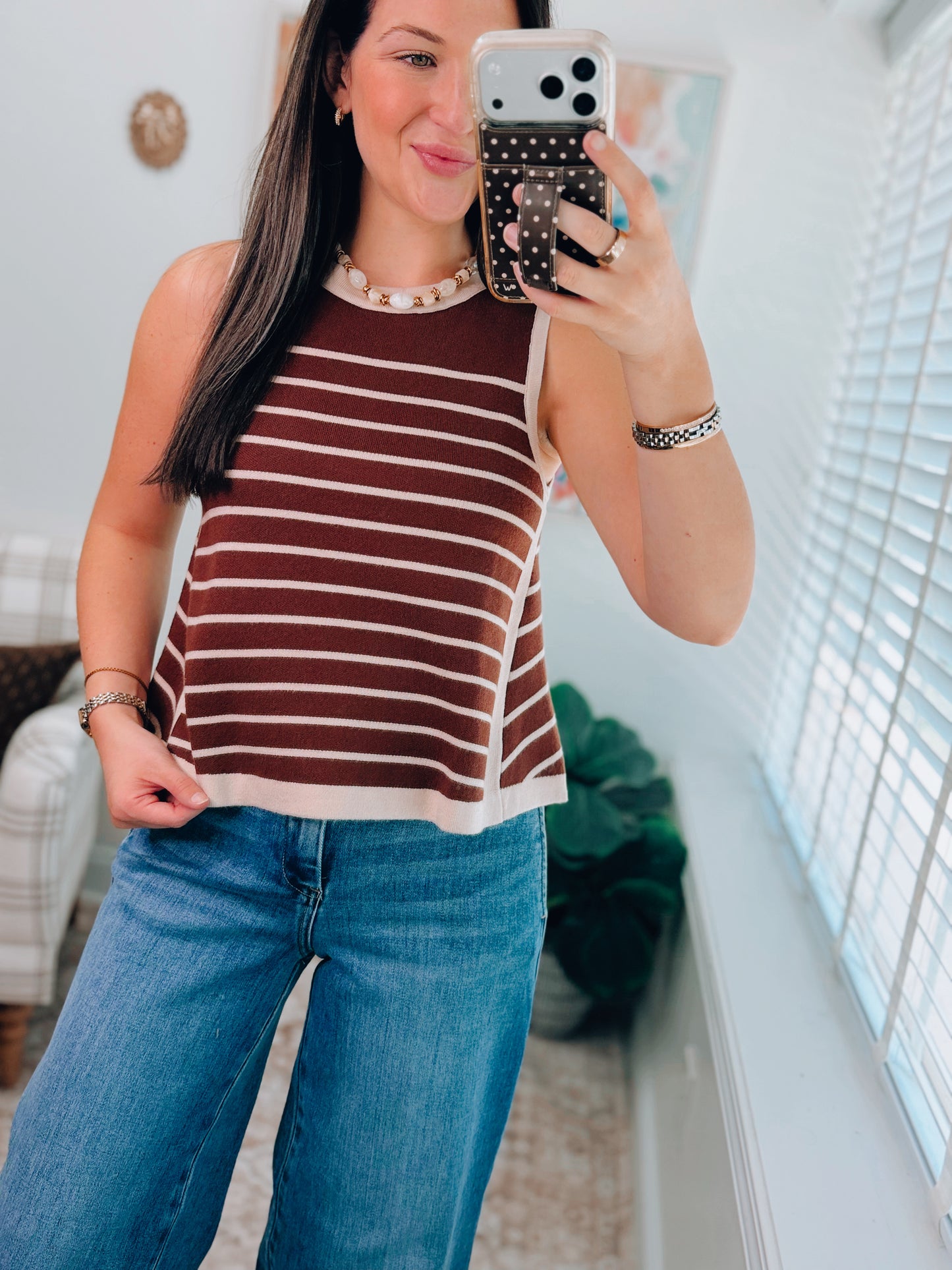 Brown Striped Knit Tank