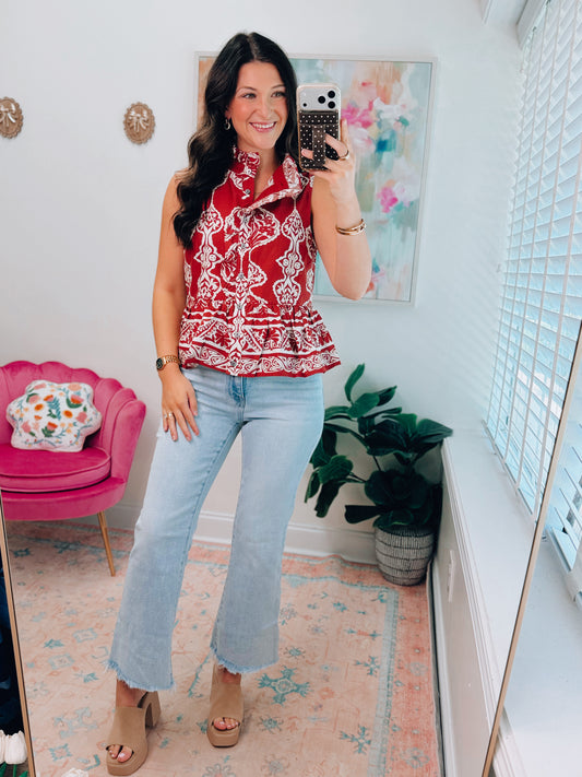 Rust Ruffle Mix Top