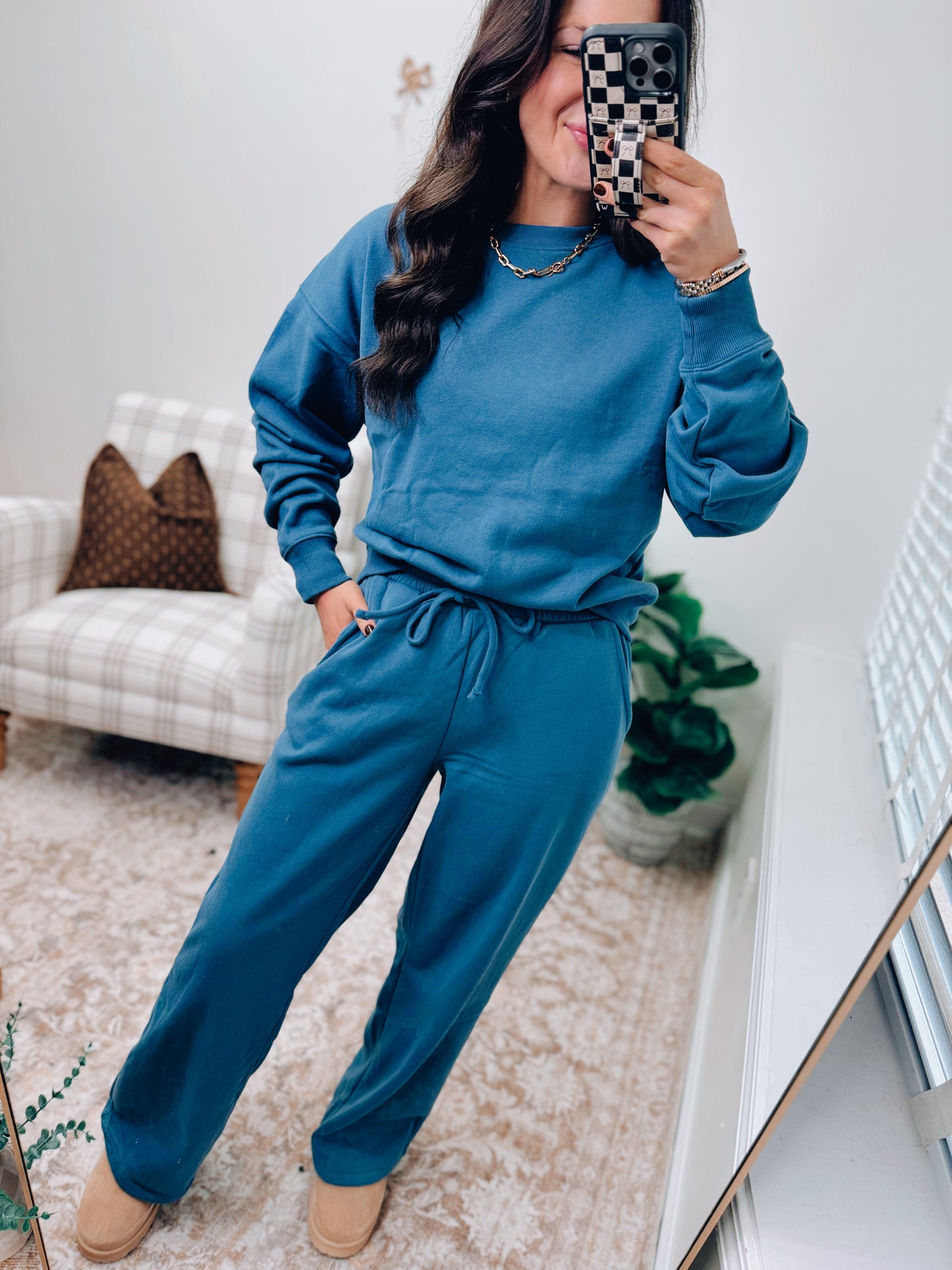 DOORBUSTER Crewneck Comfy Pants Set - Dusty Blue