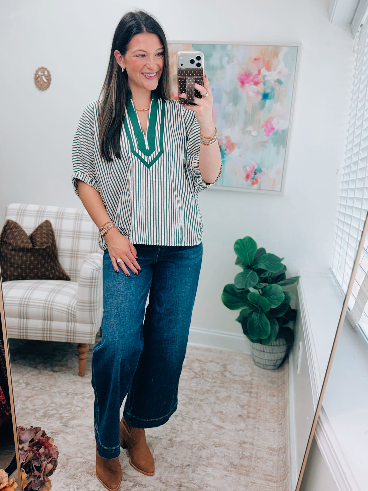 CURVY Bonnie Striped Hunter Dolman Top