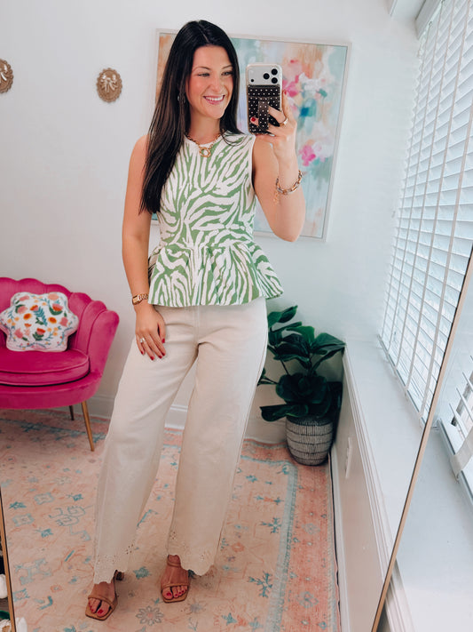Zebra Matcha Ruffle Top