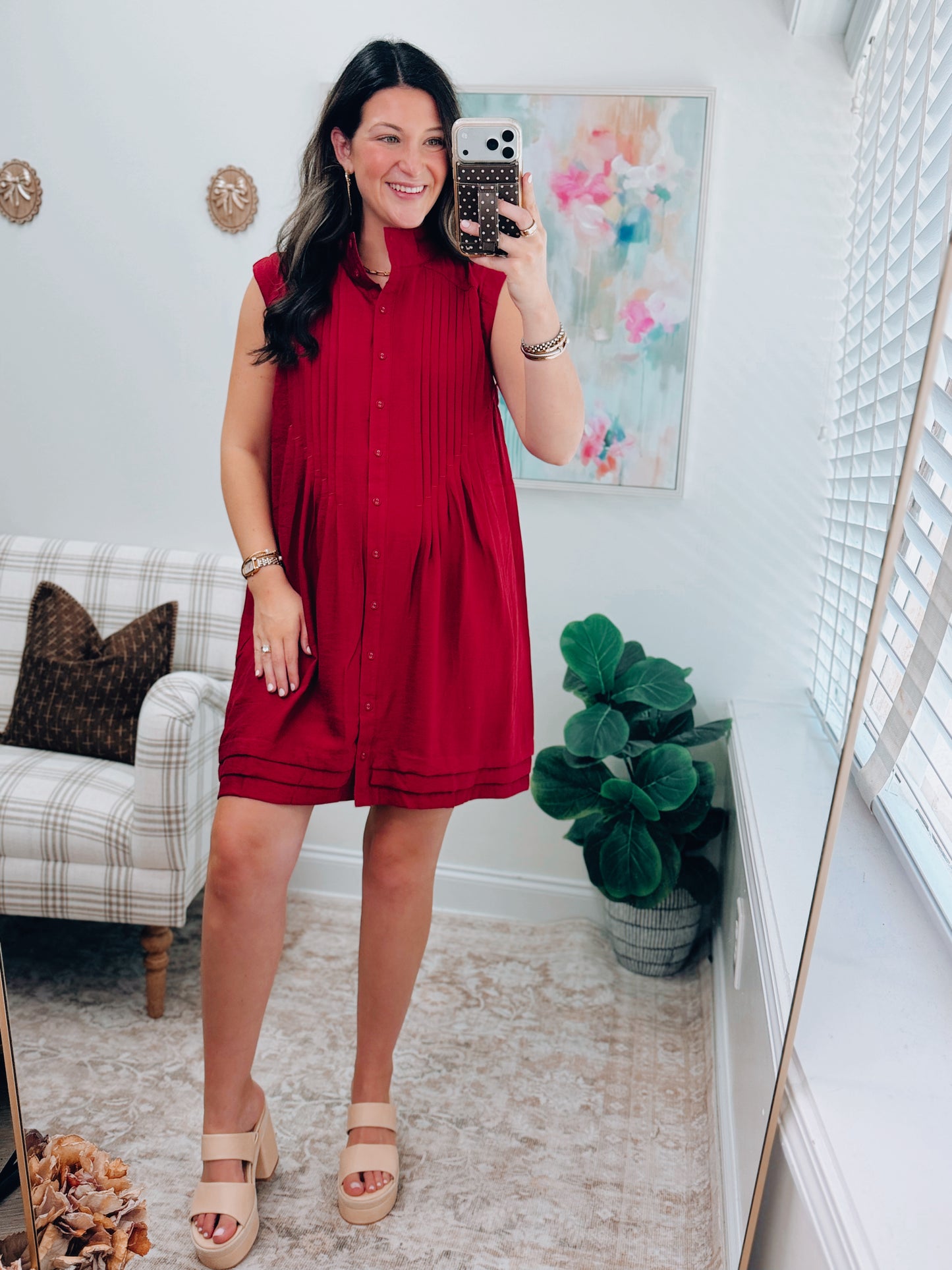 Sienna Pleated Button Mini Dress
