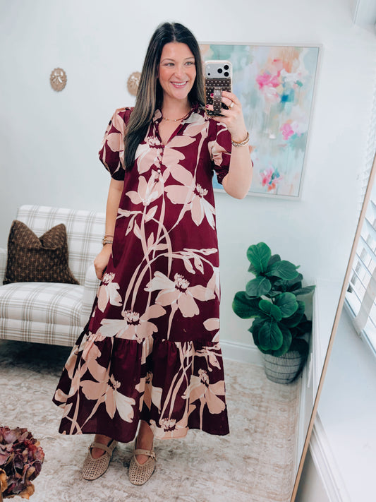 Remi Maroon Floral Midi Dress