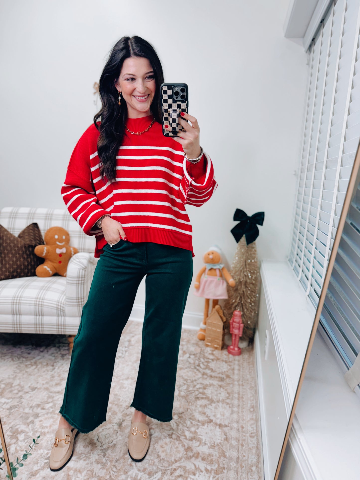 Mercer Striped Red Mock Neck Ribbed Sweater