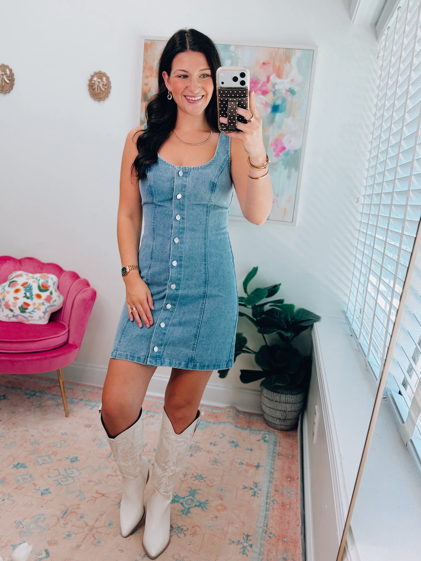 Dallas Button Denim Mini Dress
