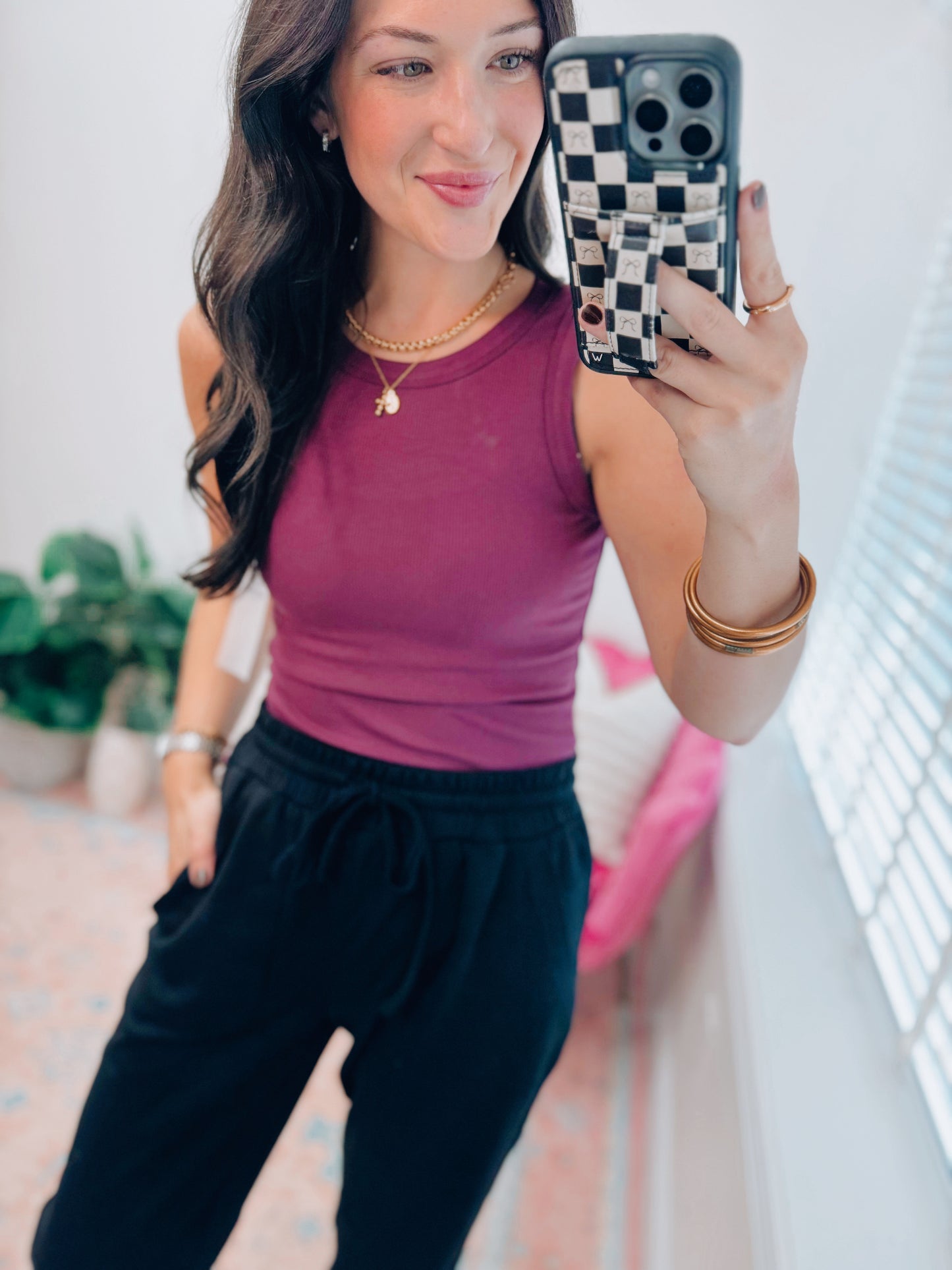 Essential Micro-Ribbed Athleisure Tank Top - Plum