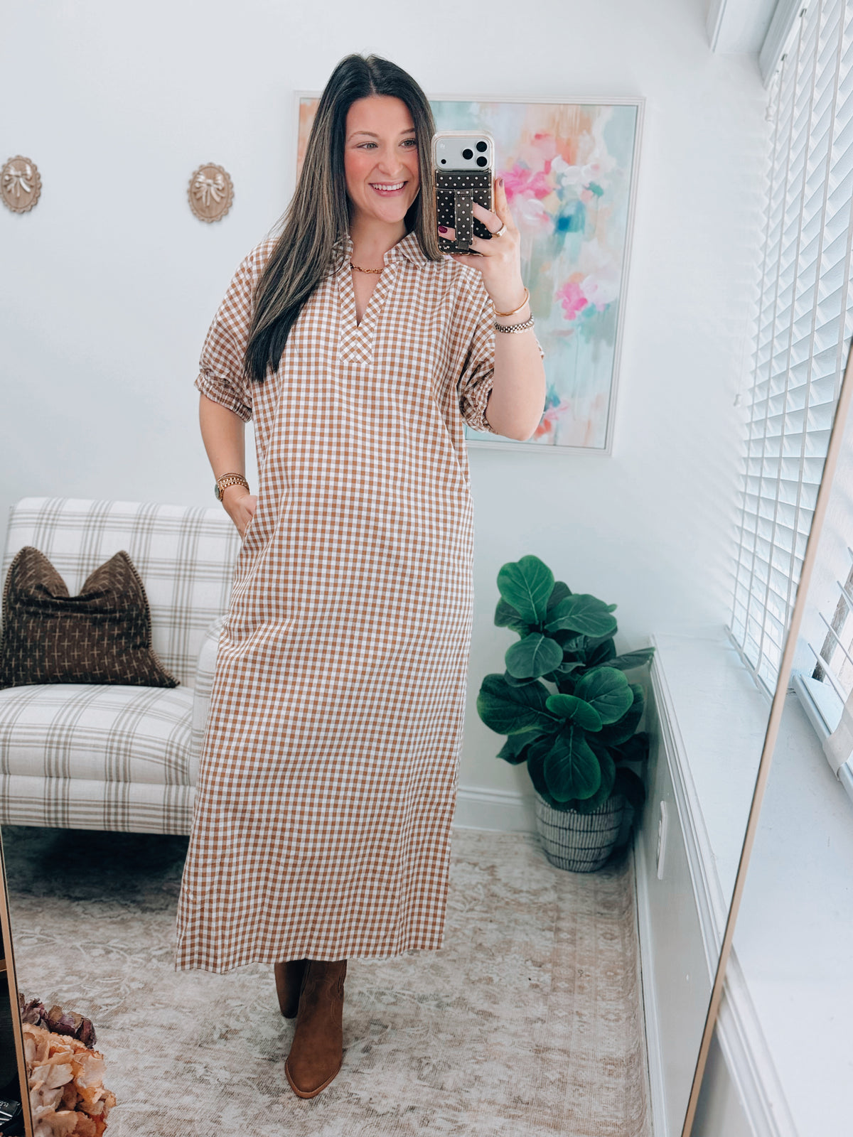 Maple Gingham Midi Dress