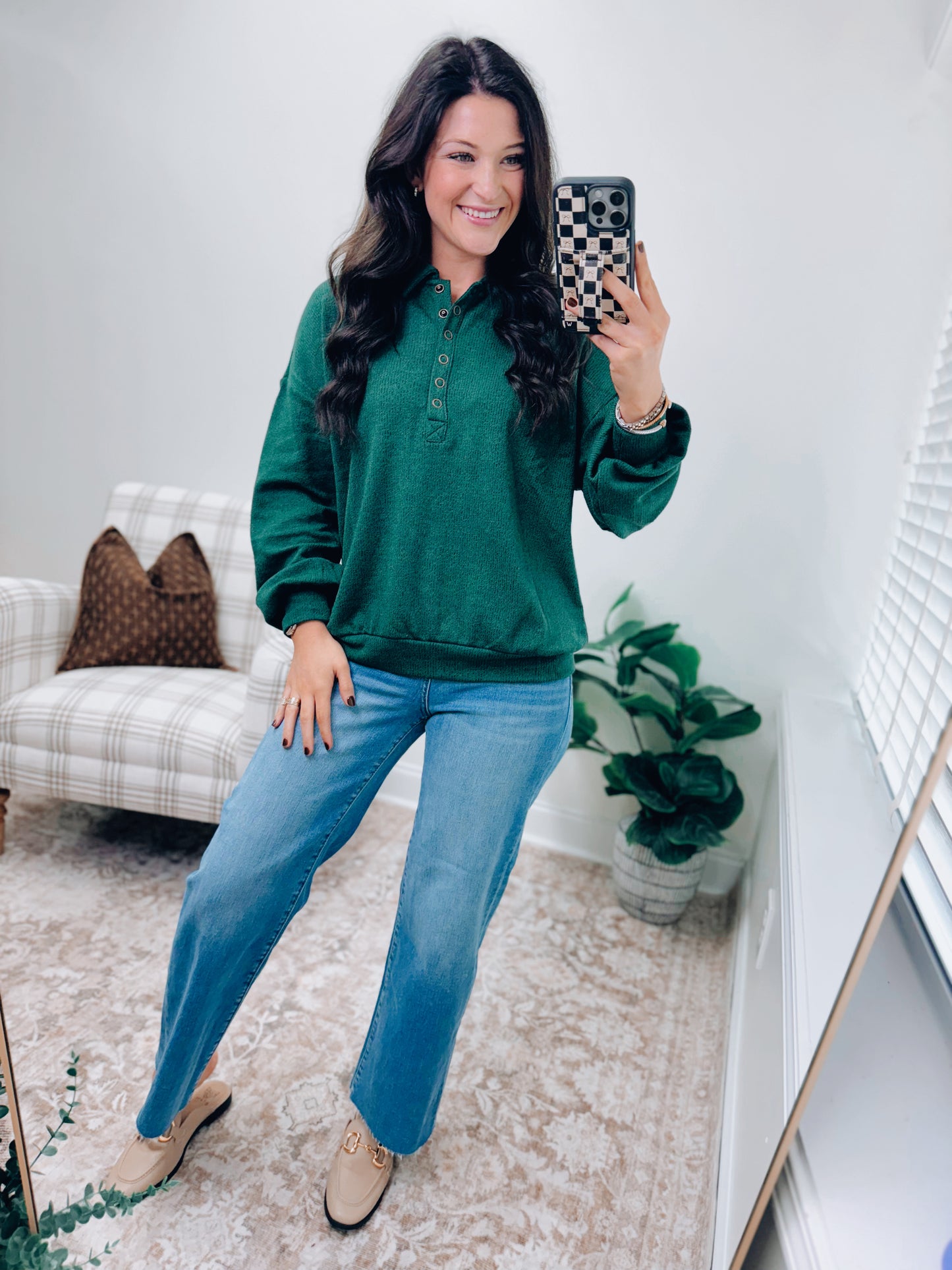 DOORBUSTER Collared Snap Button Pullover - Green