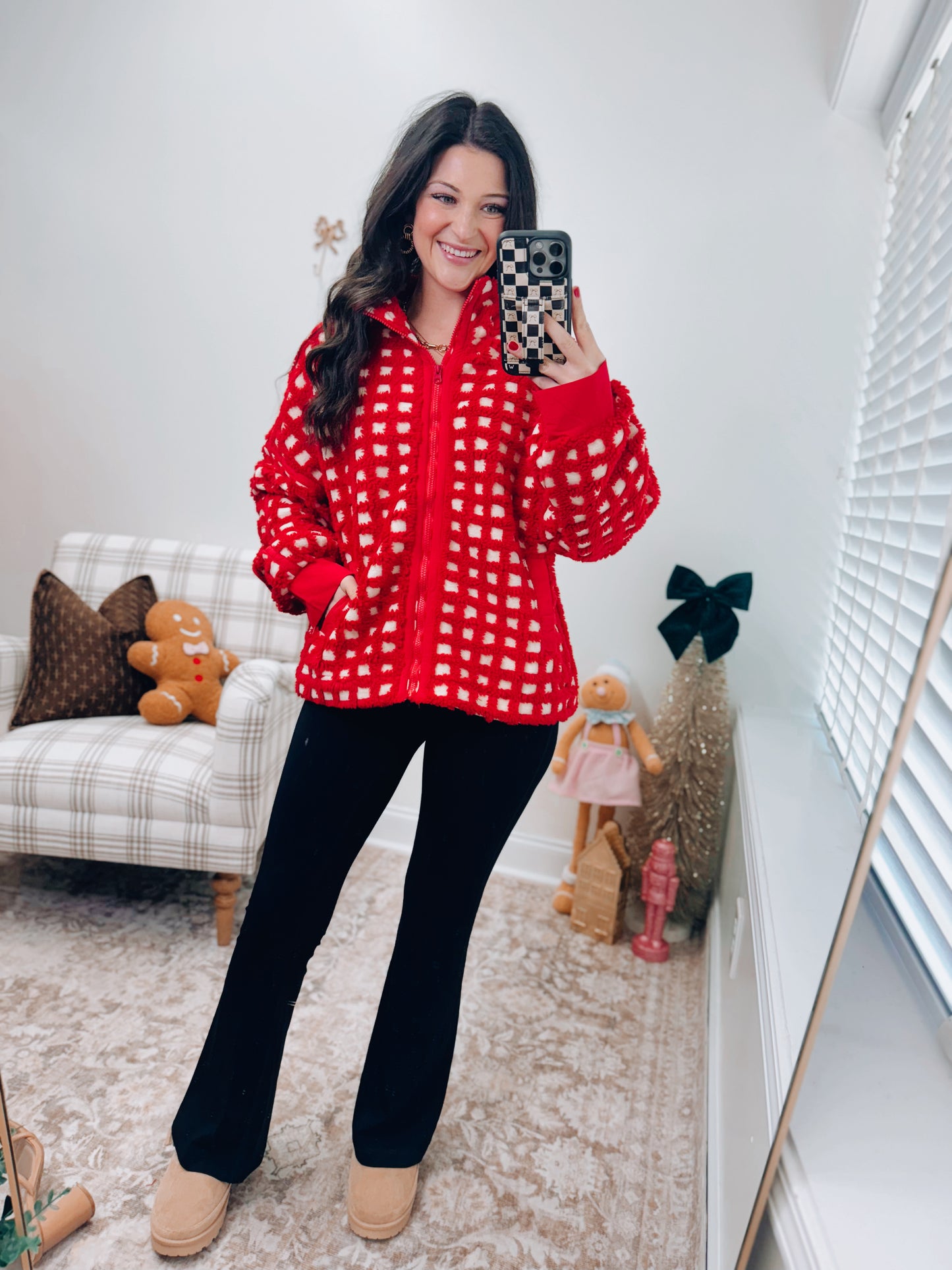 Ruby Oversized Checker Fleece Jacket