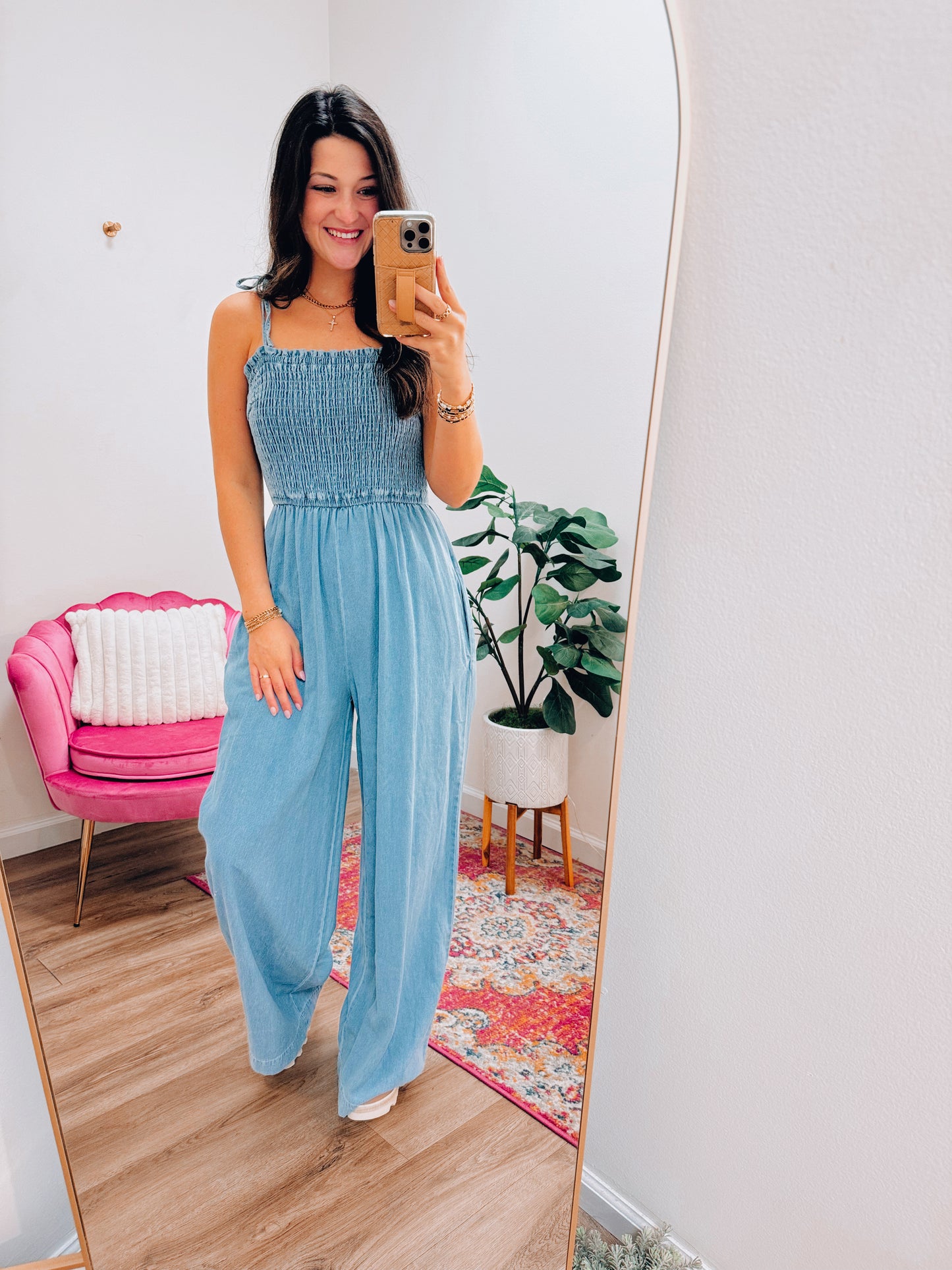 Sullivan Smocked Denim Jumpsuit