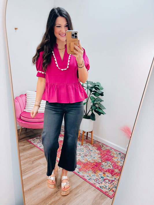 Murphy Scalloped Top - Magenta