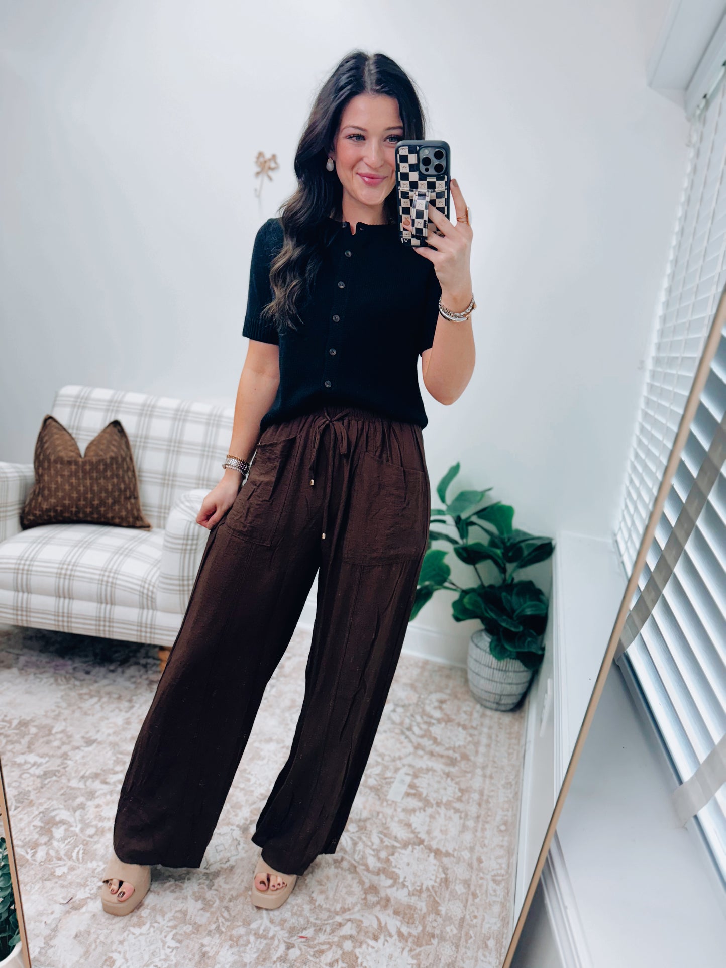 Arden Tie Linen Pants - Brown