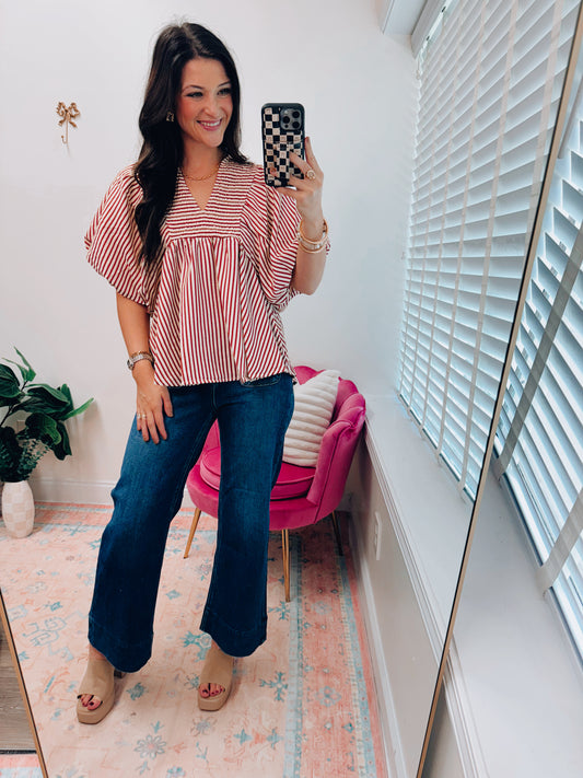 Remi Rust Striped Smocked Top