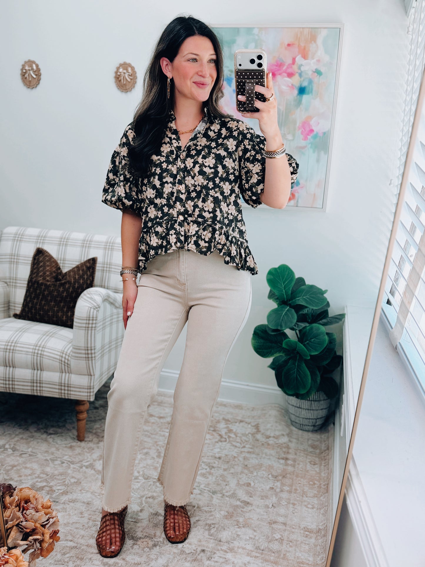 Harlow Black Floral Mix Top