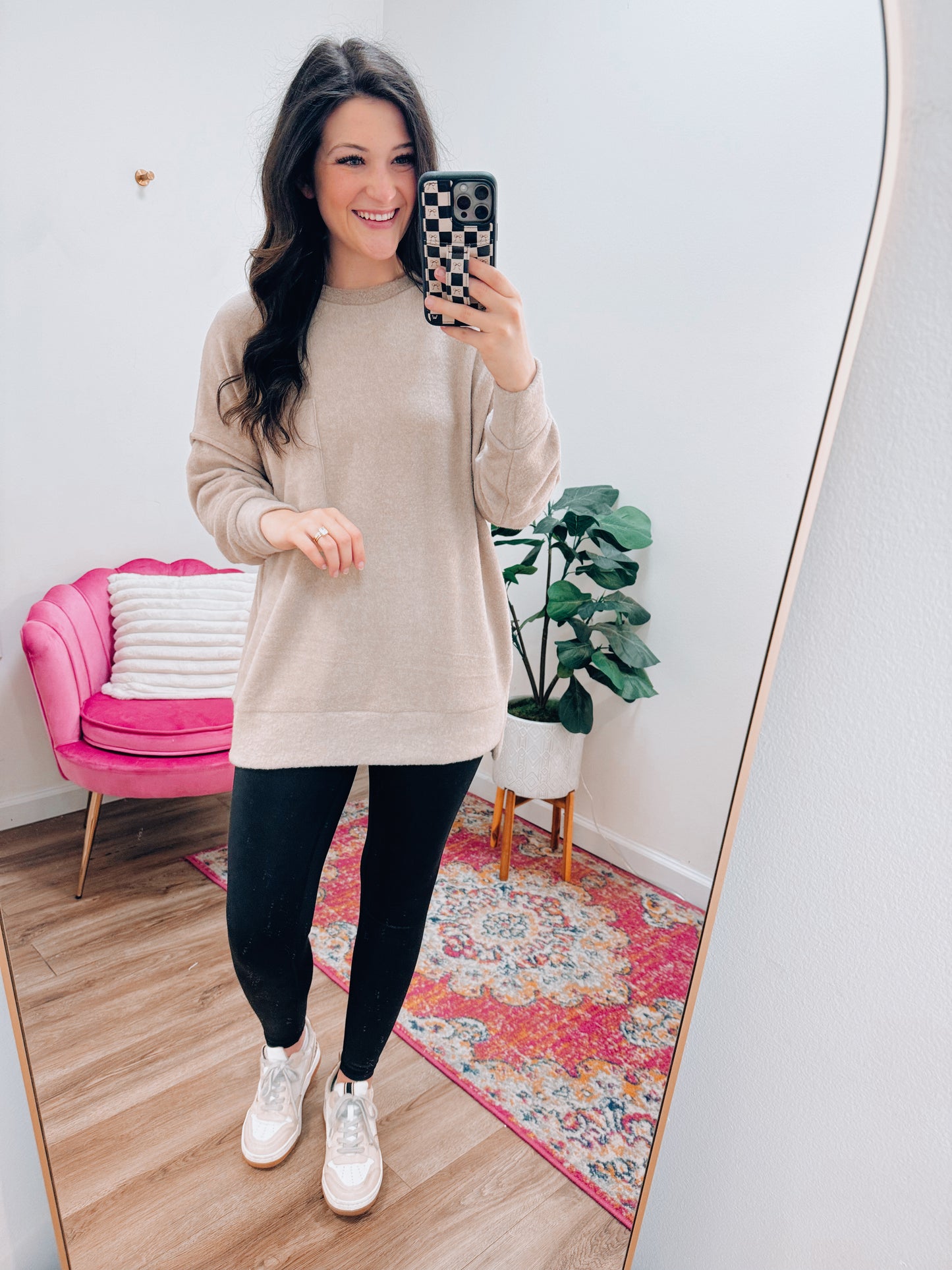 Heather Brushed Pocket Sweater - Heather Mocha