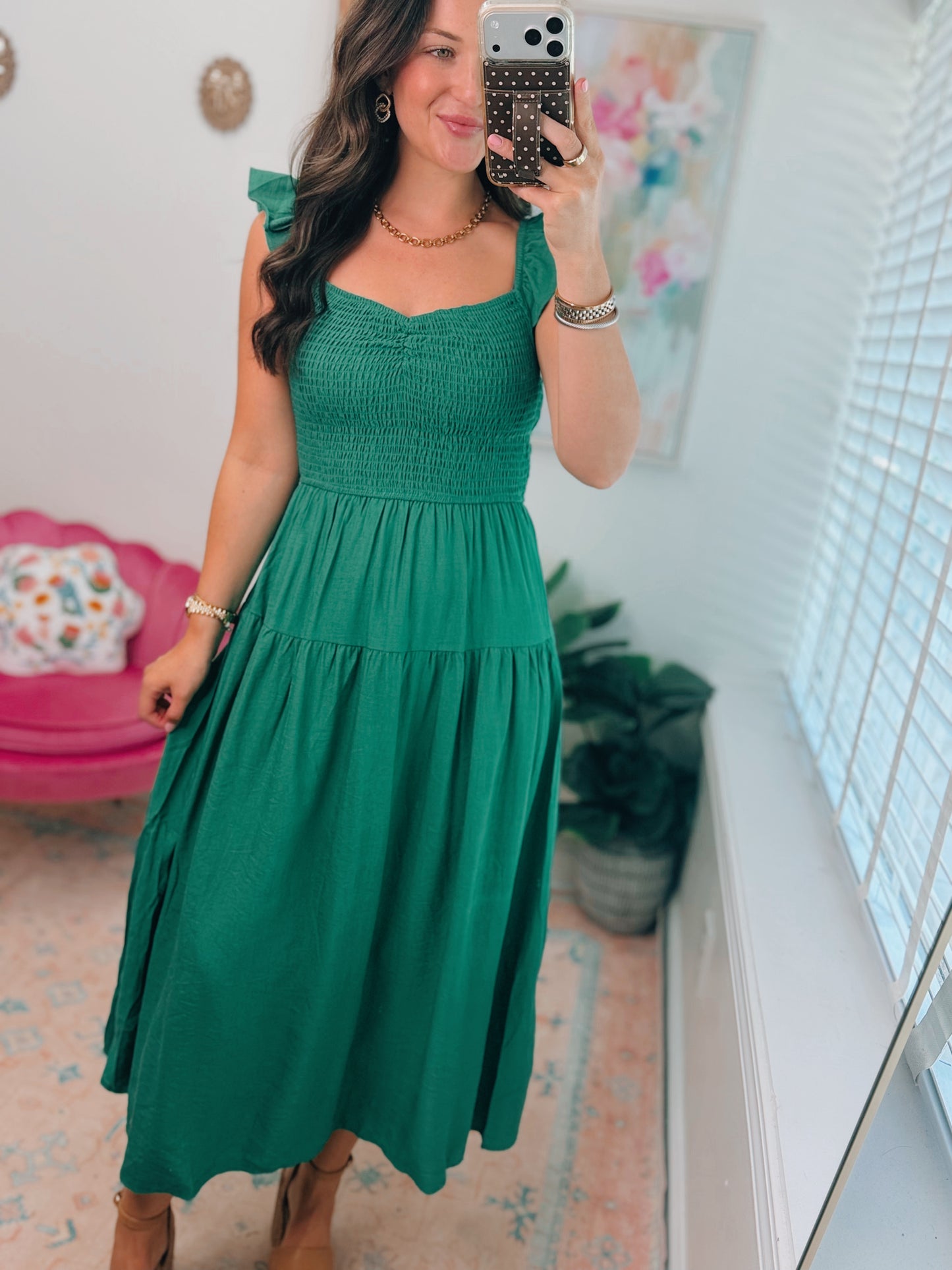 Kelly Smocked Tiered Midi Dress