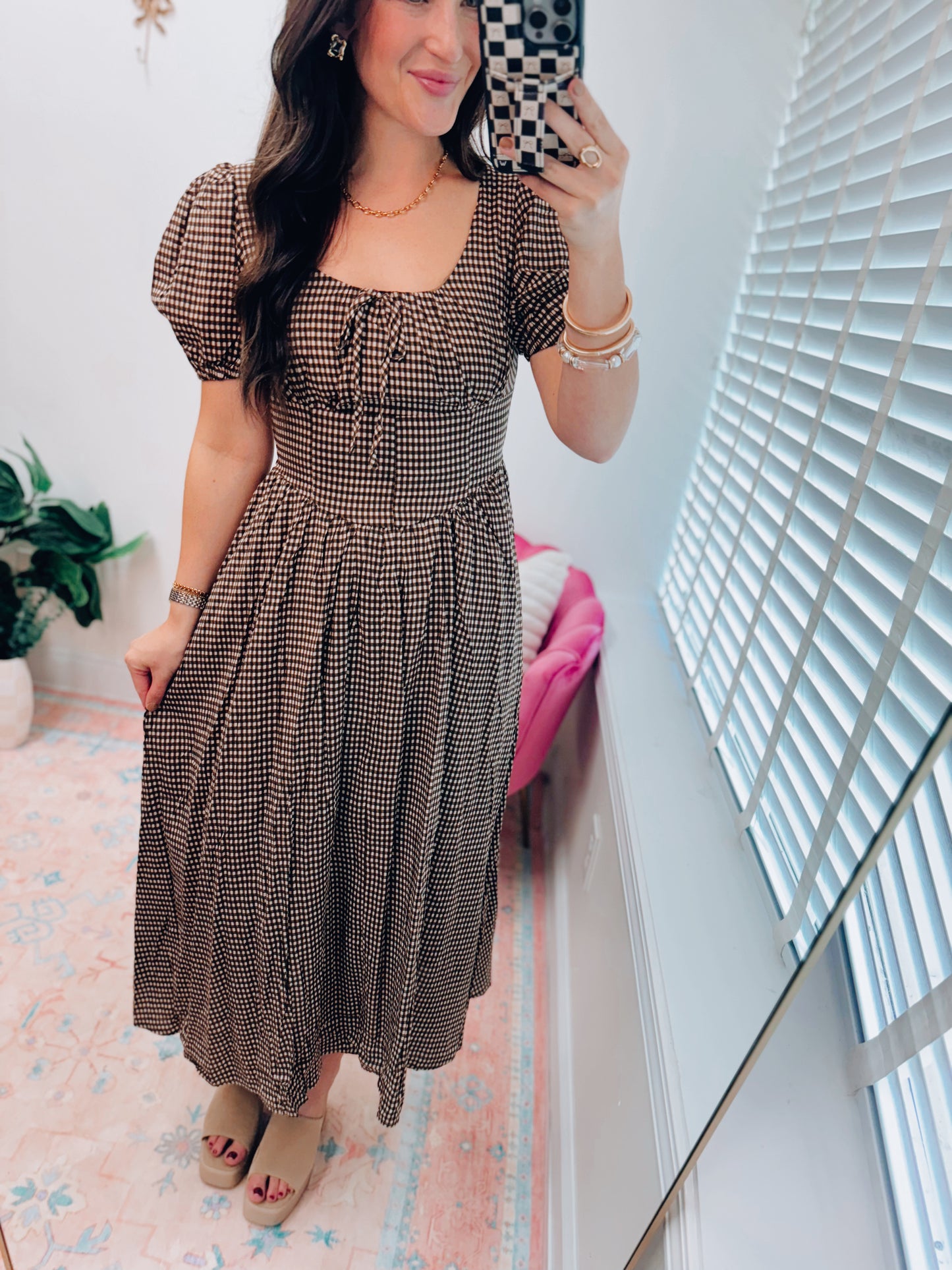 Fallon Gingham Tie Midi Dress