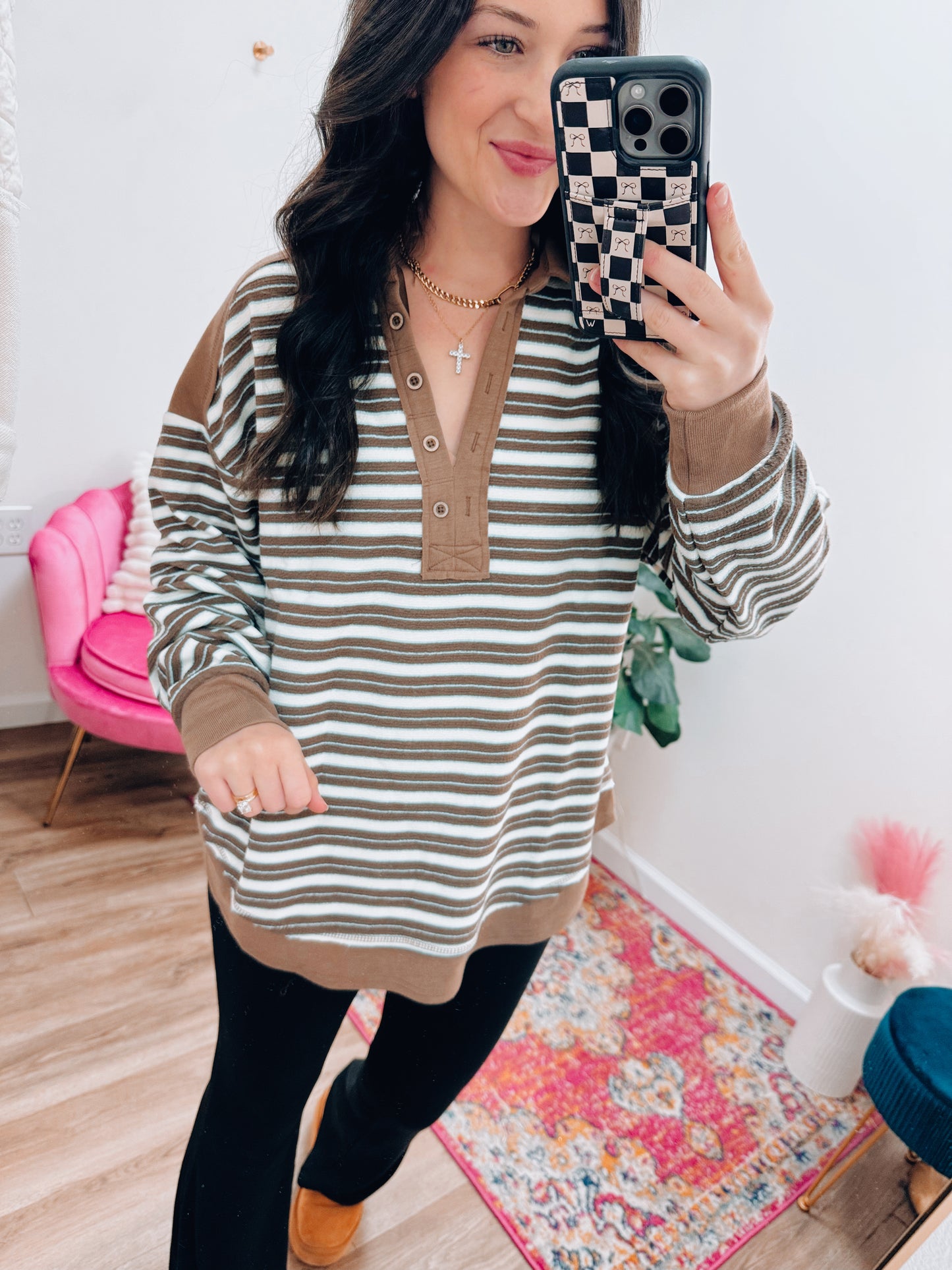 Cove Striped Button Pullover Top