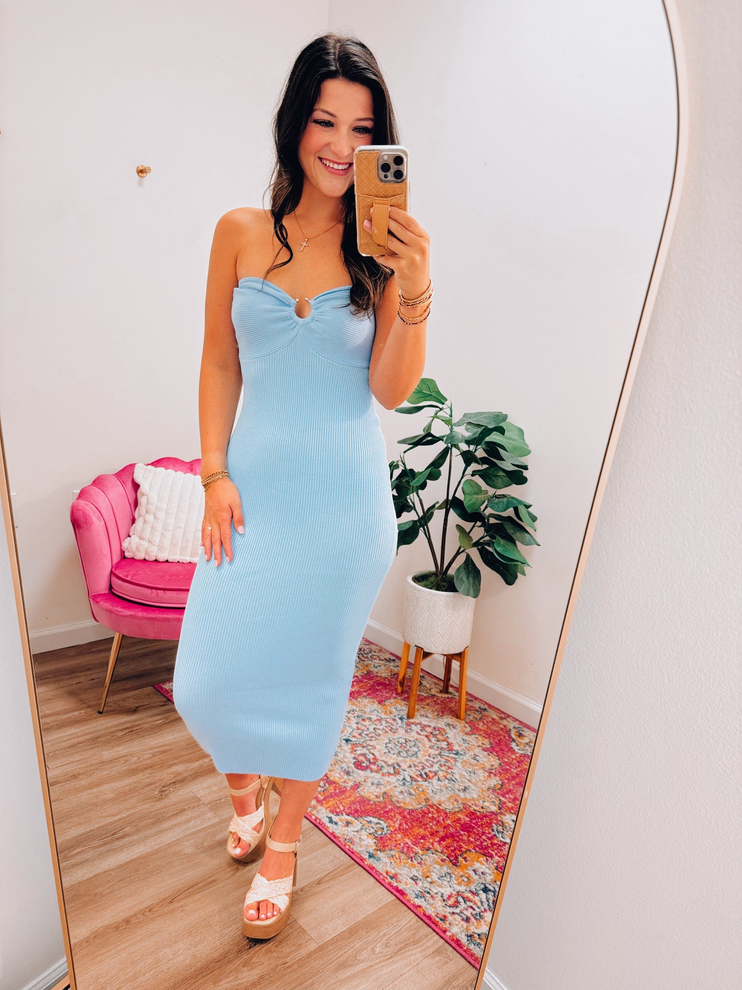 Ocean Gaze Ribbed Midi Dress