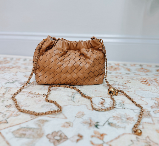 Magnolia Woven Leather Chain Crossbody - Tan