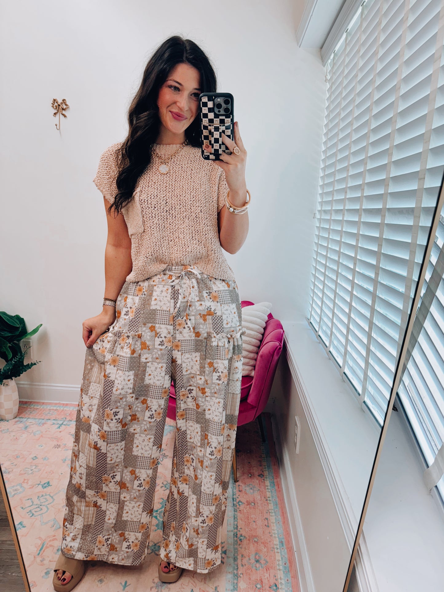 Autumn Patchwork Textured Wide Leg Pants