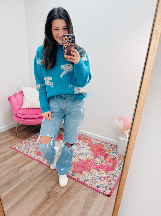 Lily Leopards Sweater - Blue
