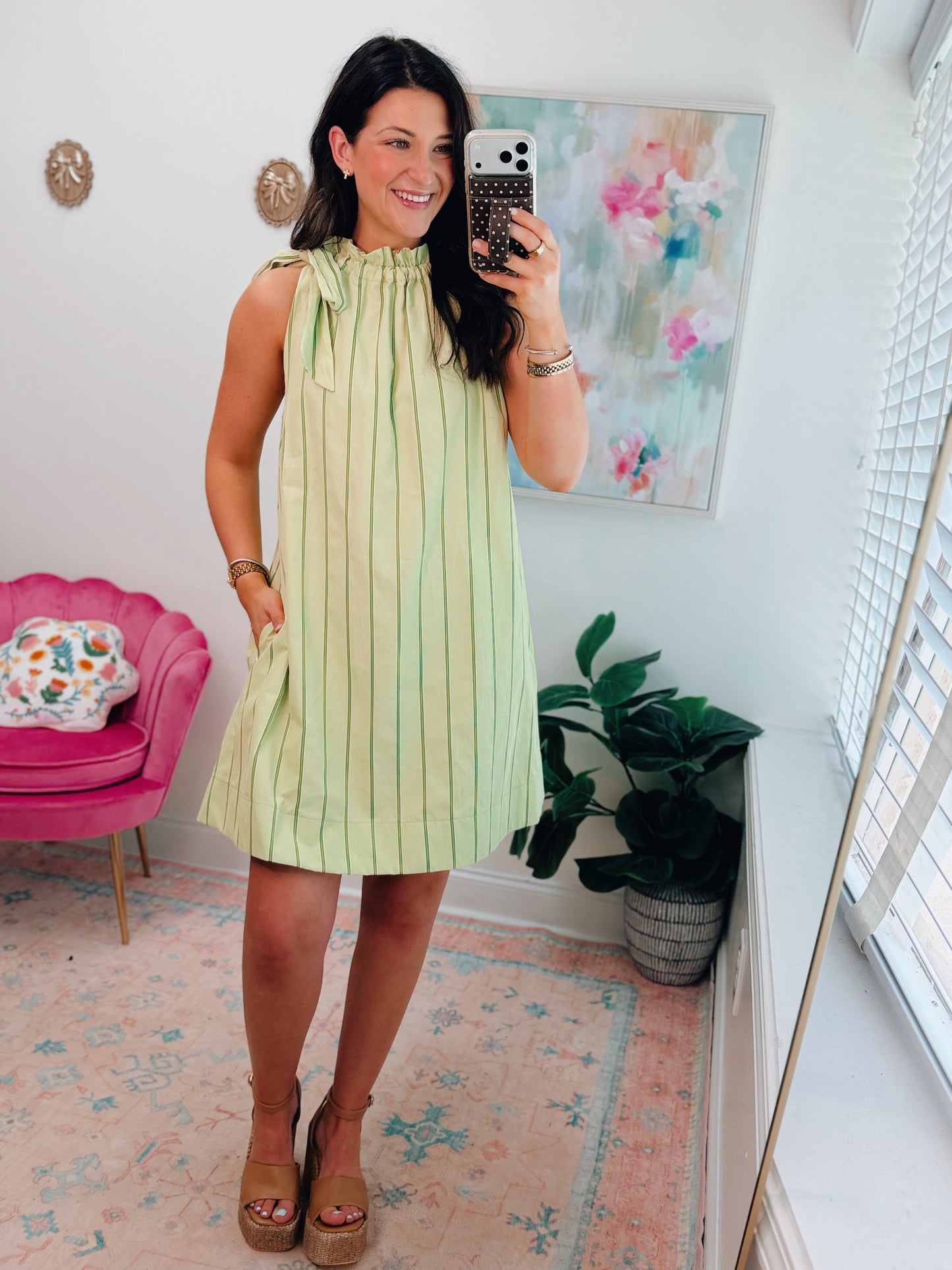 Lime Striped Tie Mini Dress