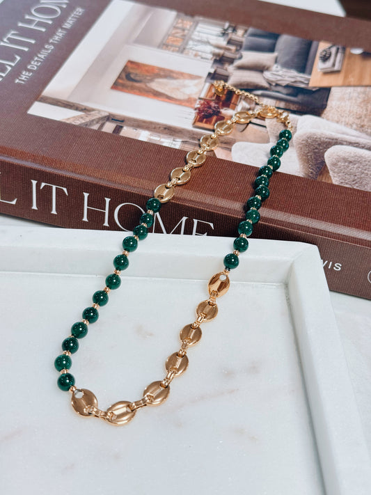 Capri Green Beaded 18k Gold Plated Necklace