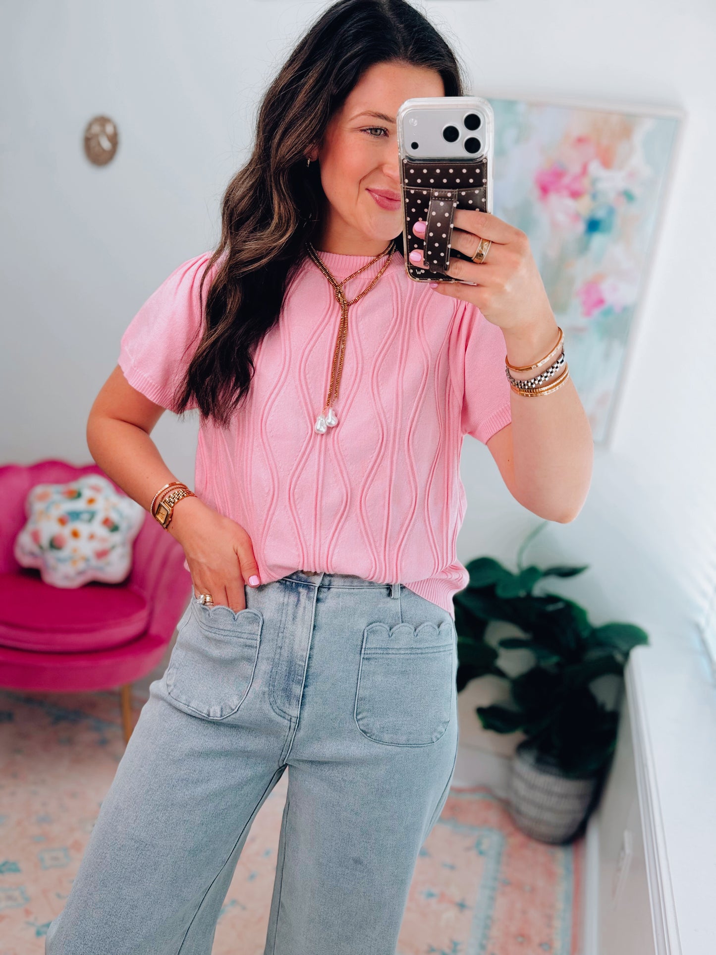 Pink Wave Sweater Top