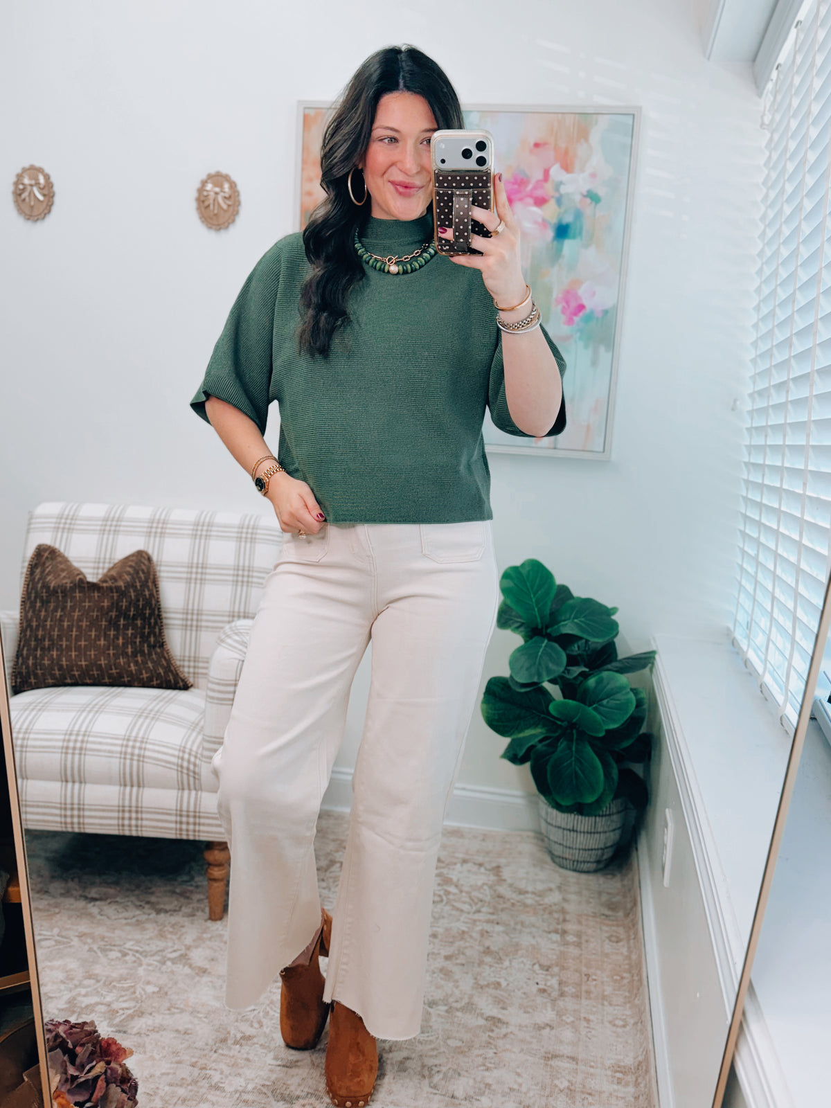 Tess Olive Ribbed Mock Top