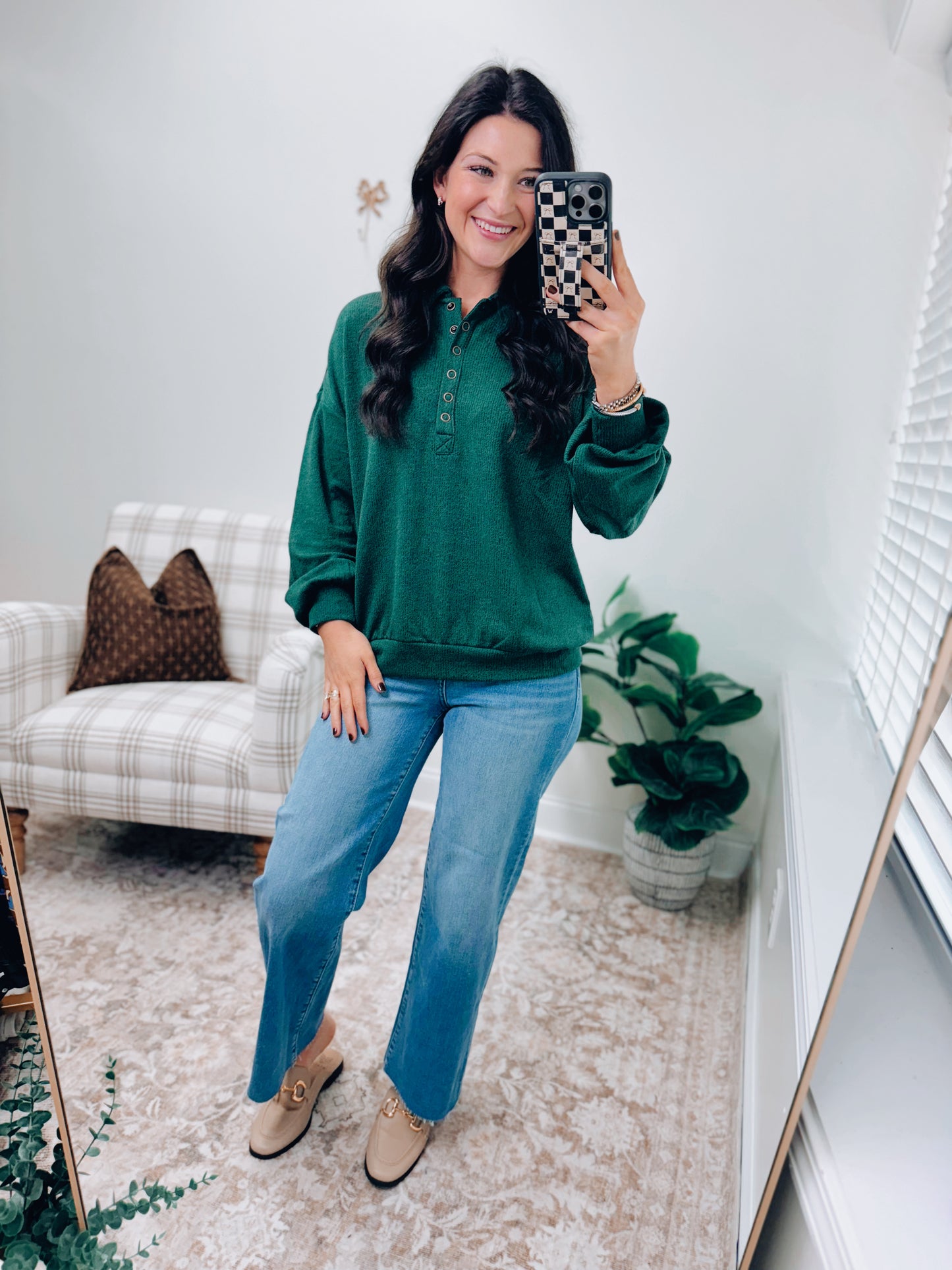 DOORBUSTER Collared Snap Button Pullover - Green