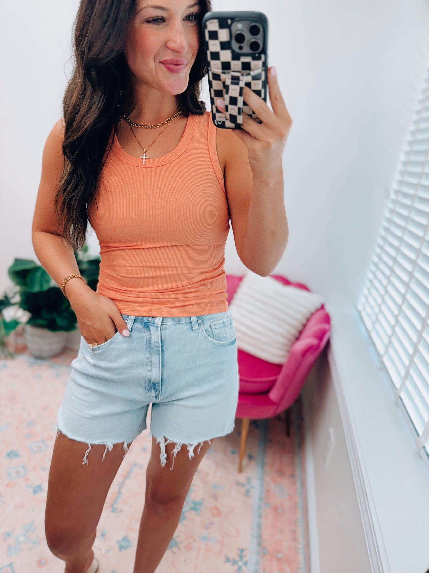 Bella Ribbed Basic Tank - Orange