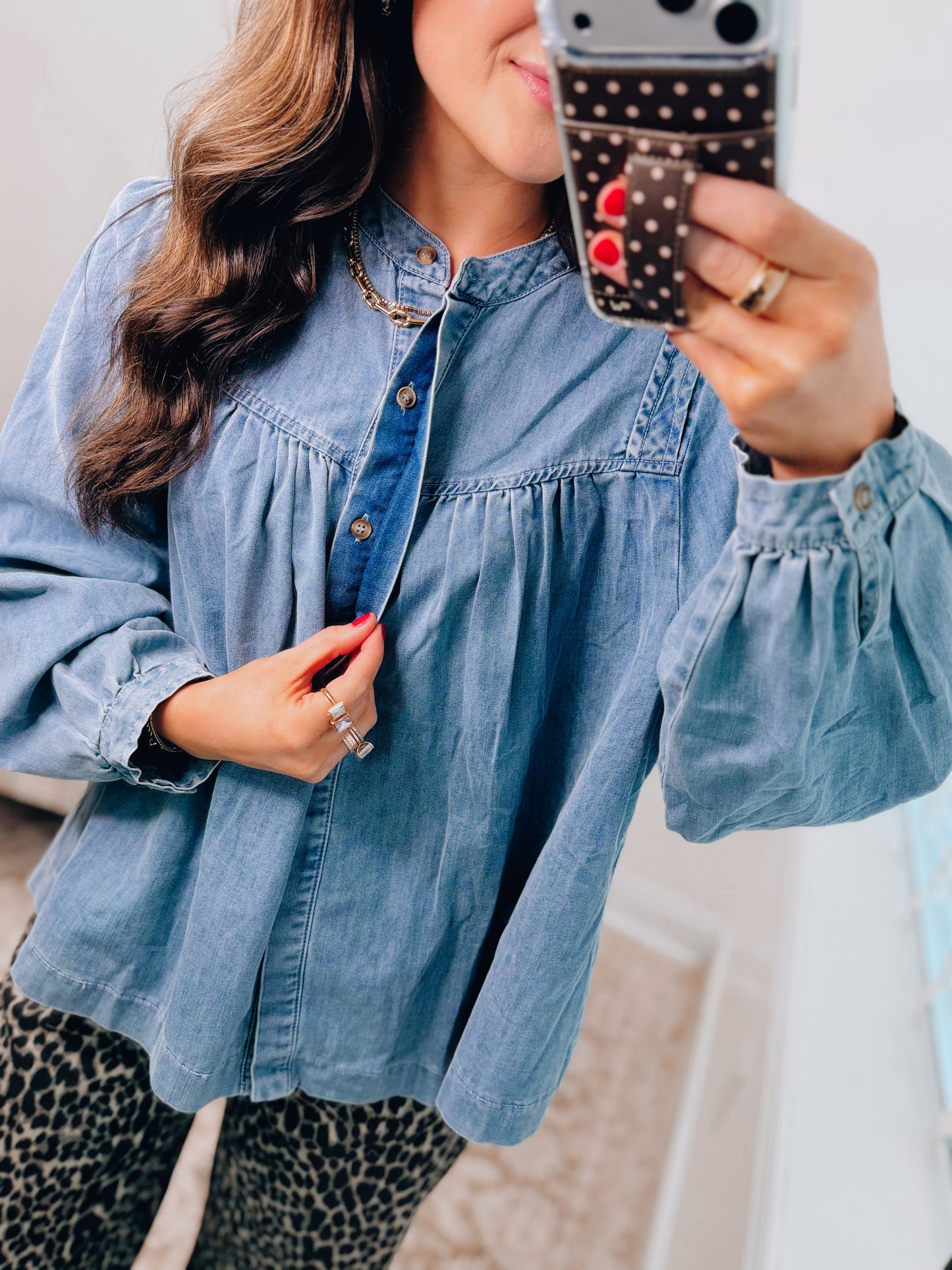 Hadley Closed Button Denim Top