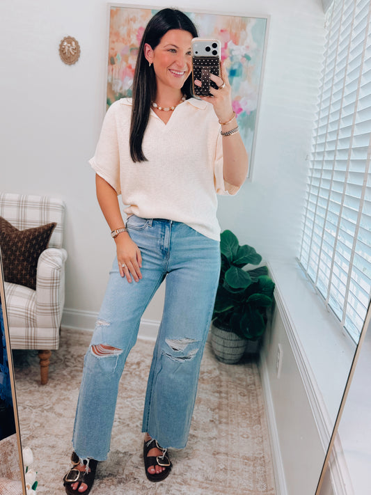 Oatmeal Slub Knit Top