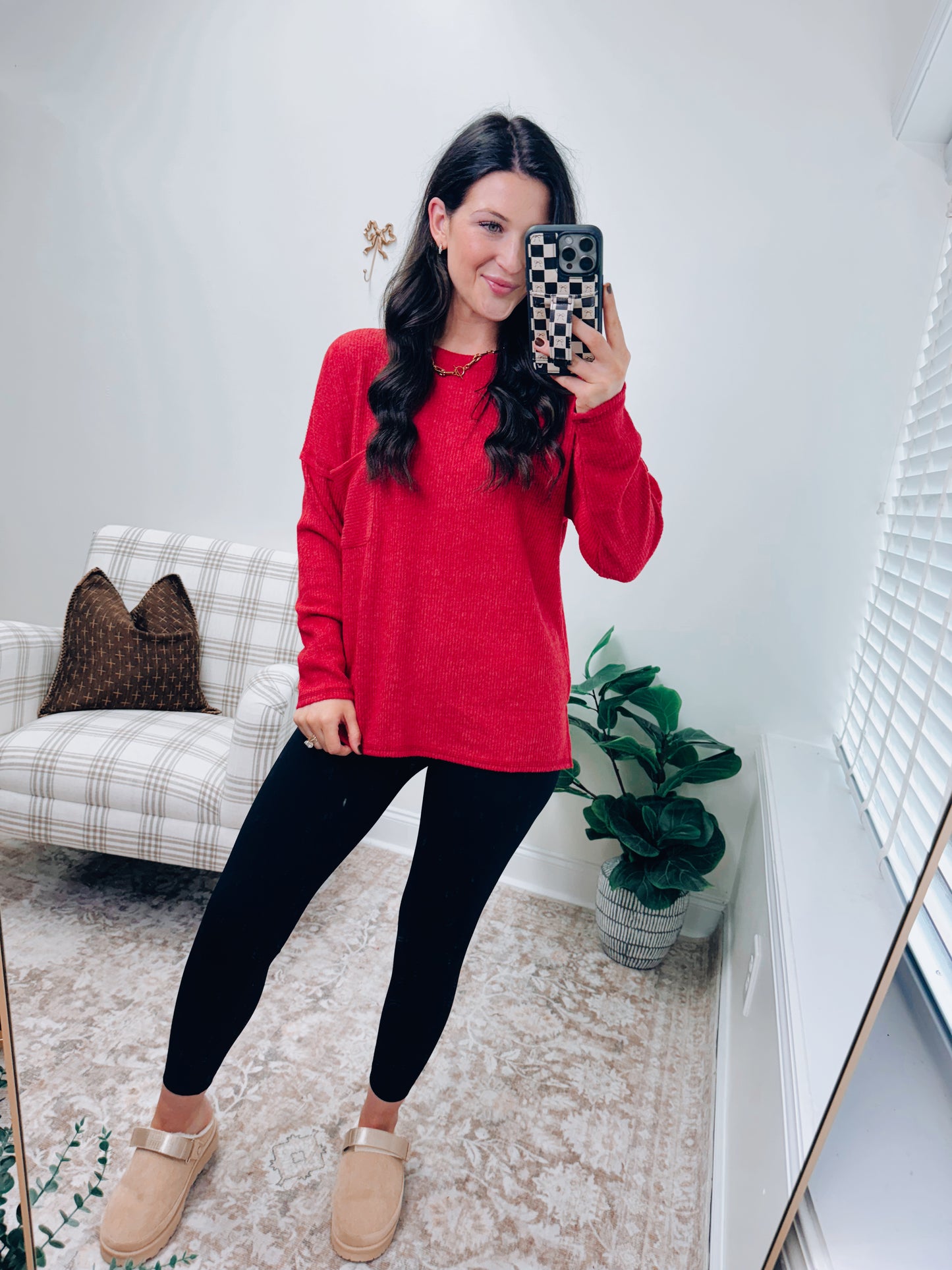 DOORBUSTER Pocket Brushed Ribbed Top - Red