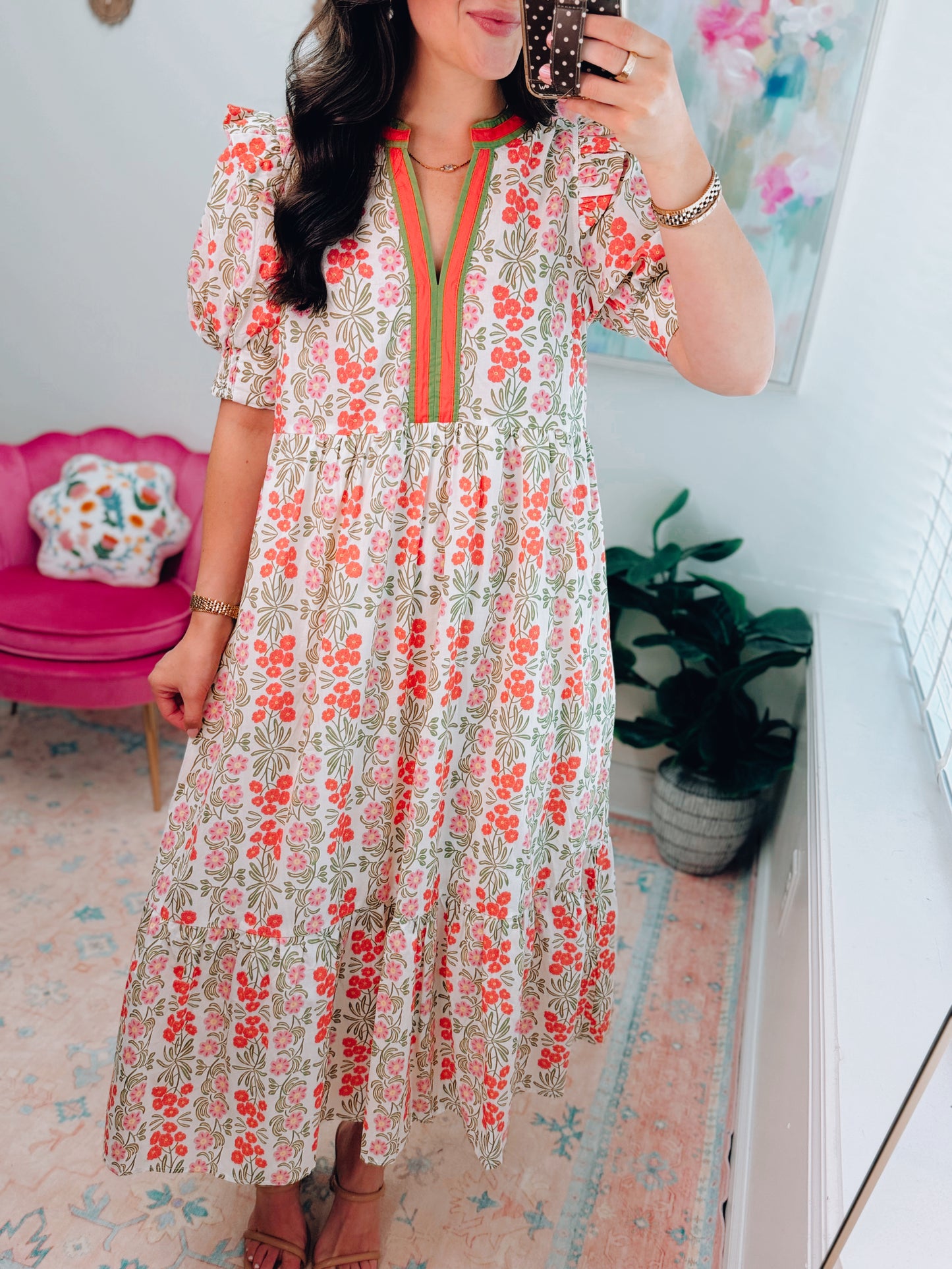 Coral Floral Midi Dress