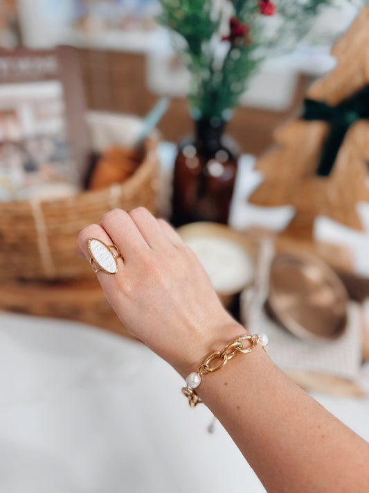 Savannah Long Pearl 18k Gold Plated Ring