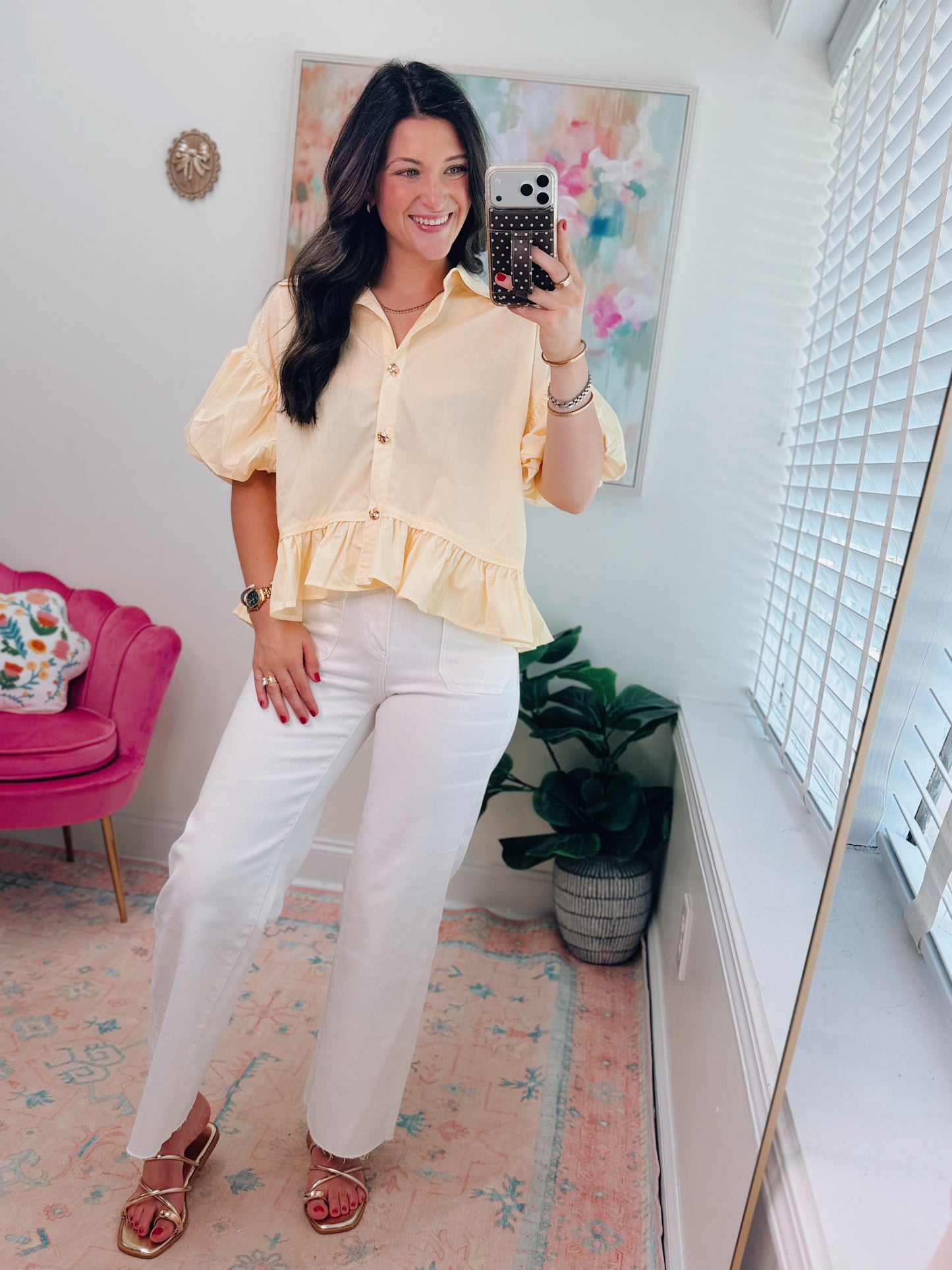 Blair Yellow Gold Button Top