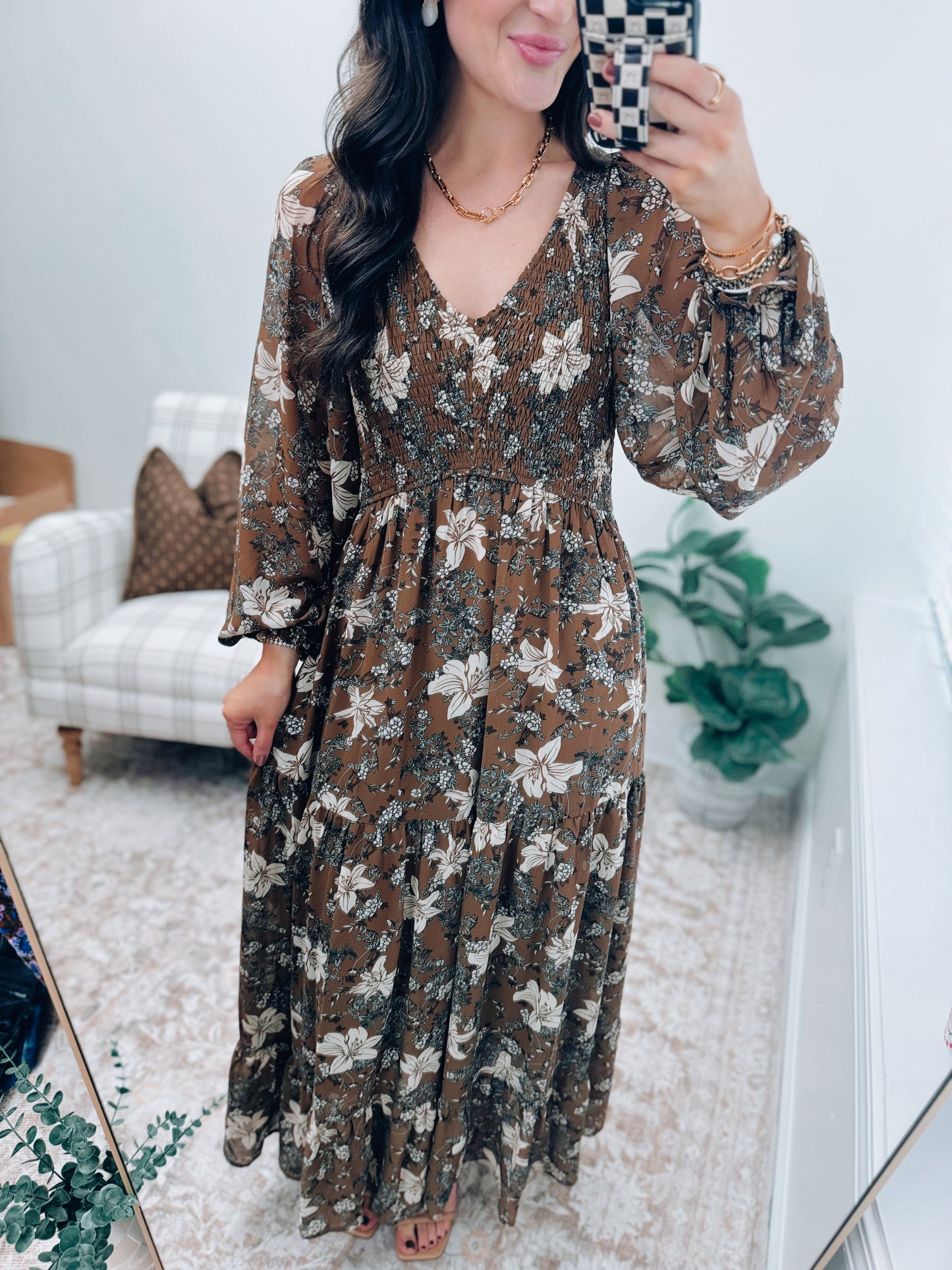 Campbell Smocked Mix Maxi Dress