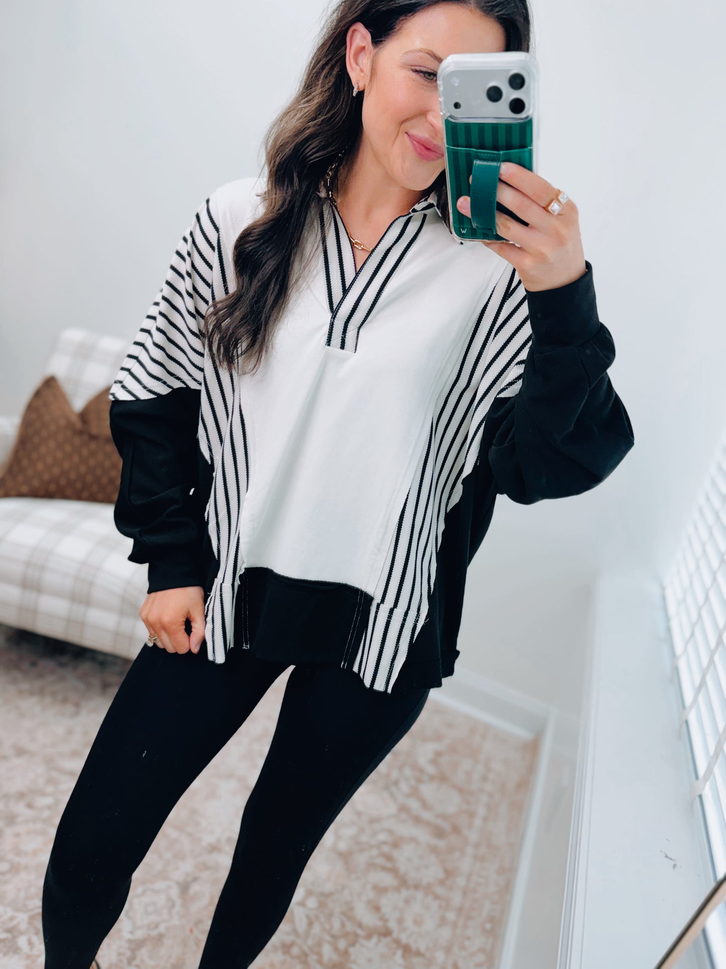 Colorblock Stripped Collar Pullover Top