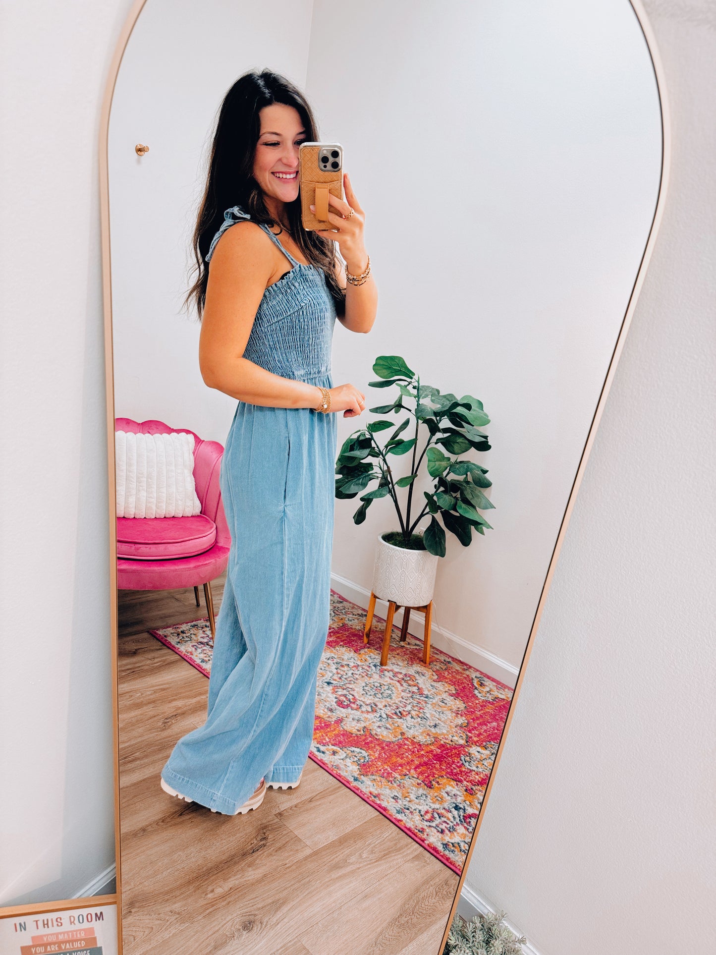 Sullivan Smocked Denim Jumpsuit