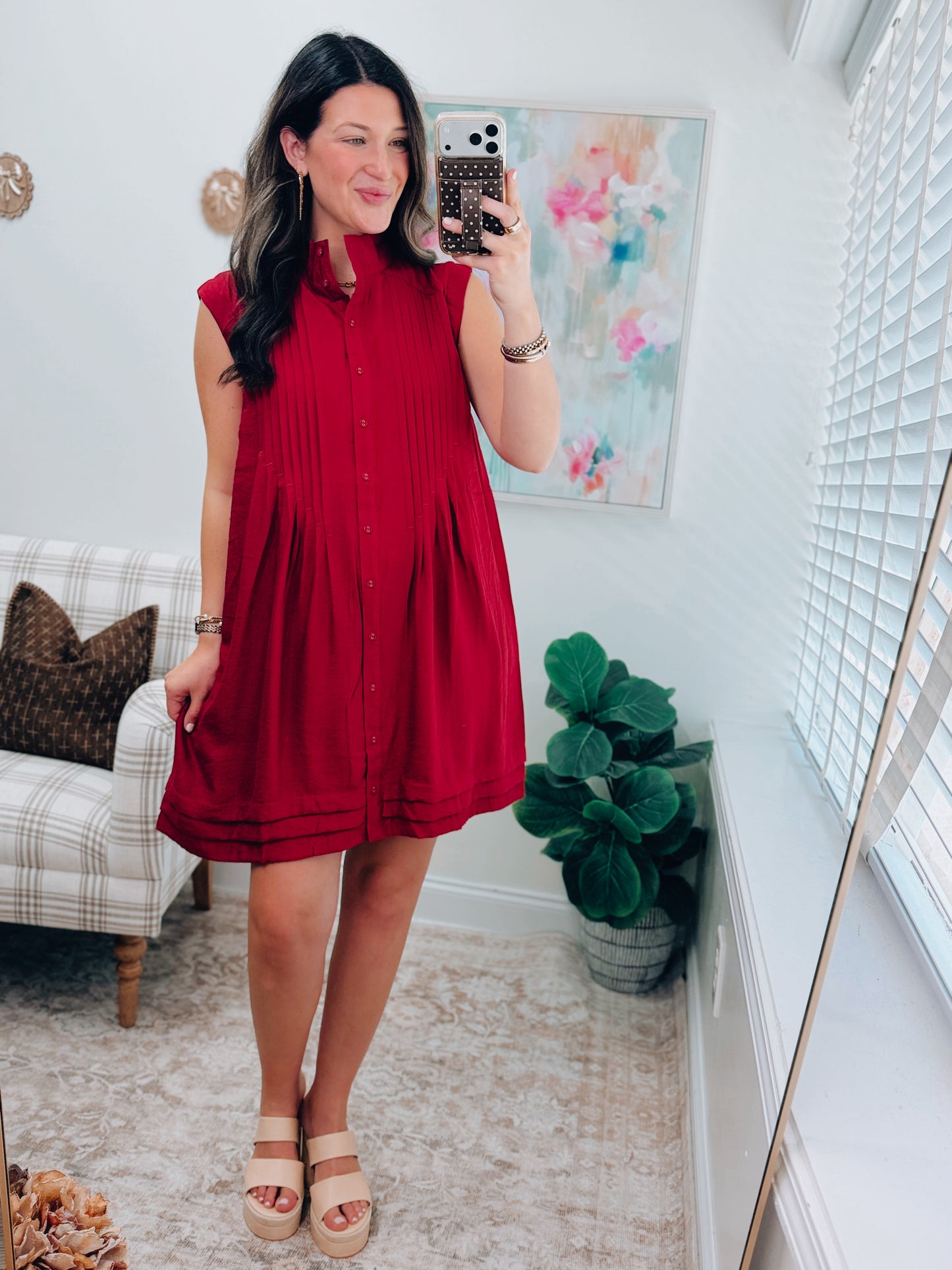 Sienna Pleated Button Mini Dress