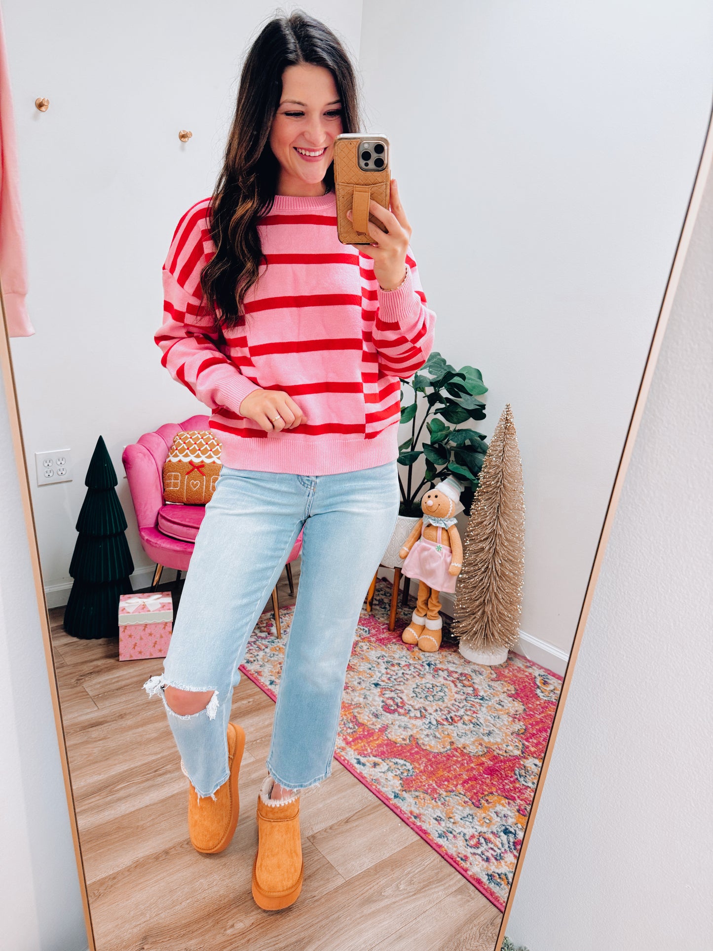 Stripe Edge Bubble Sleeve Sweater